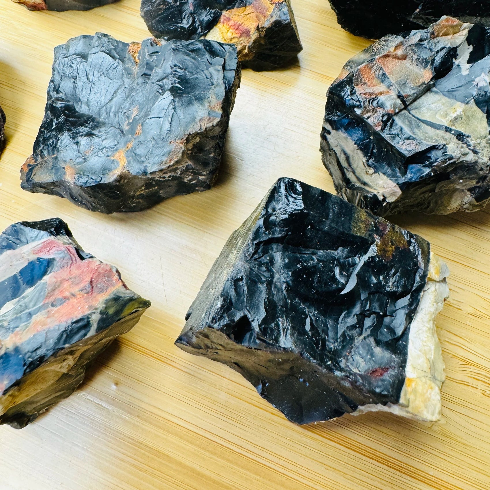 Close-up of Black Onyx raw stone from Brazil, soothing wellness stone for Protection