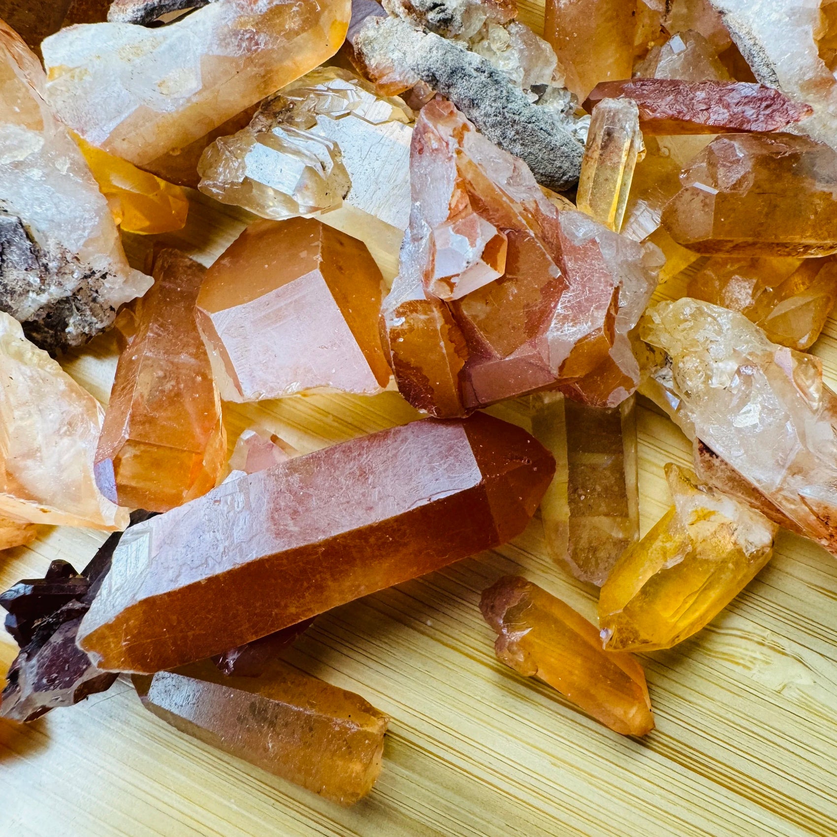 Full profile of Grade AA Tangerine Quartz point ready to ship from Beyond Bohemian