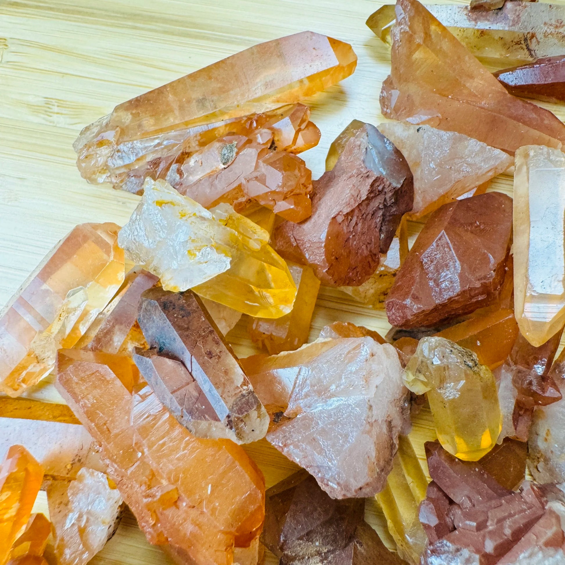 Full profile of Grade AA Tangerine Quartz point ready to ship from Beyond Bohemian