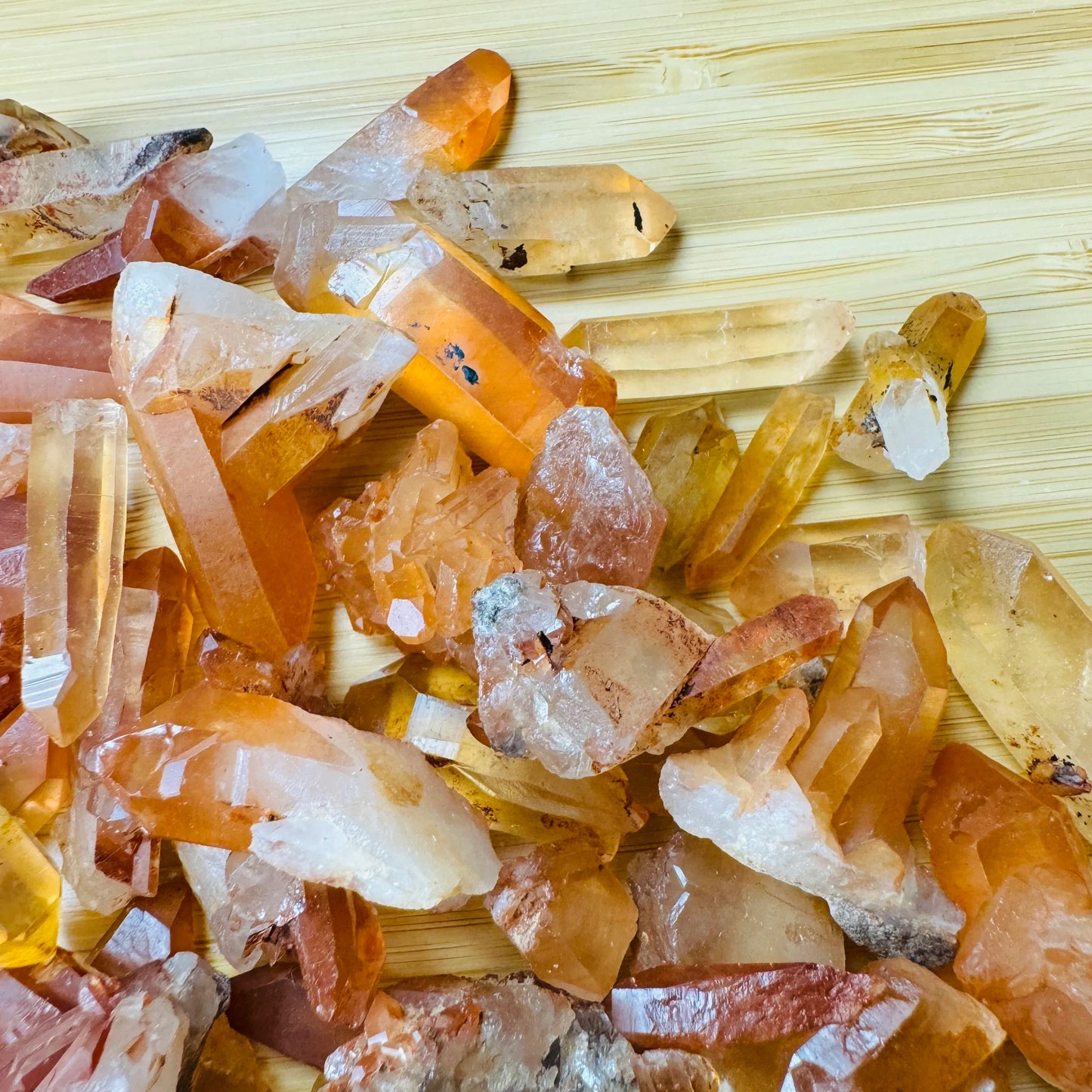 Full profile of Grade AA Tangerine Quartz point ready to ship from Beyond Bohemian