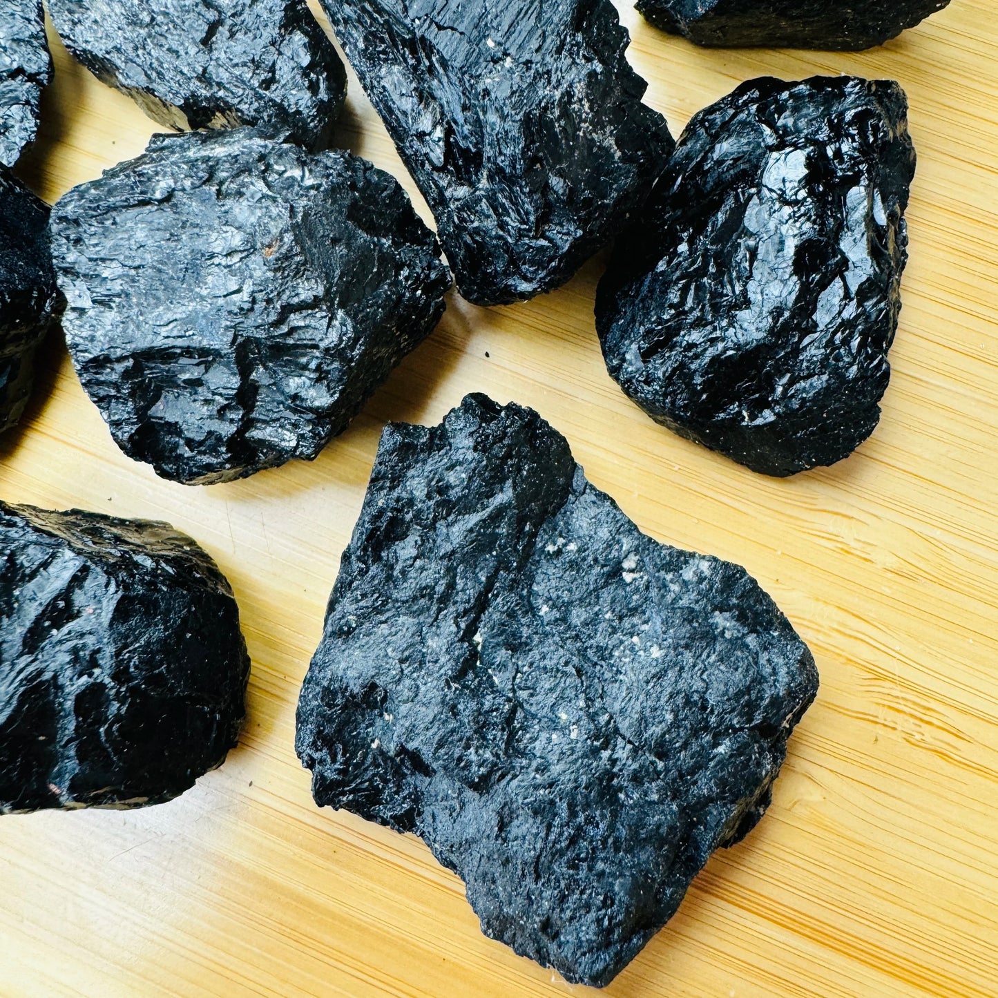 Full profile of Grade A Black Tourmaline raw ready to ship from Beyond Bohemian