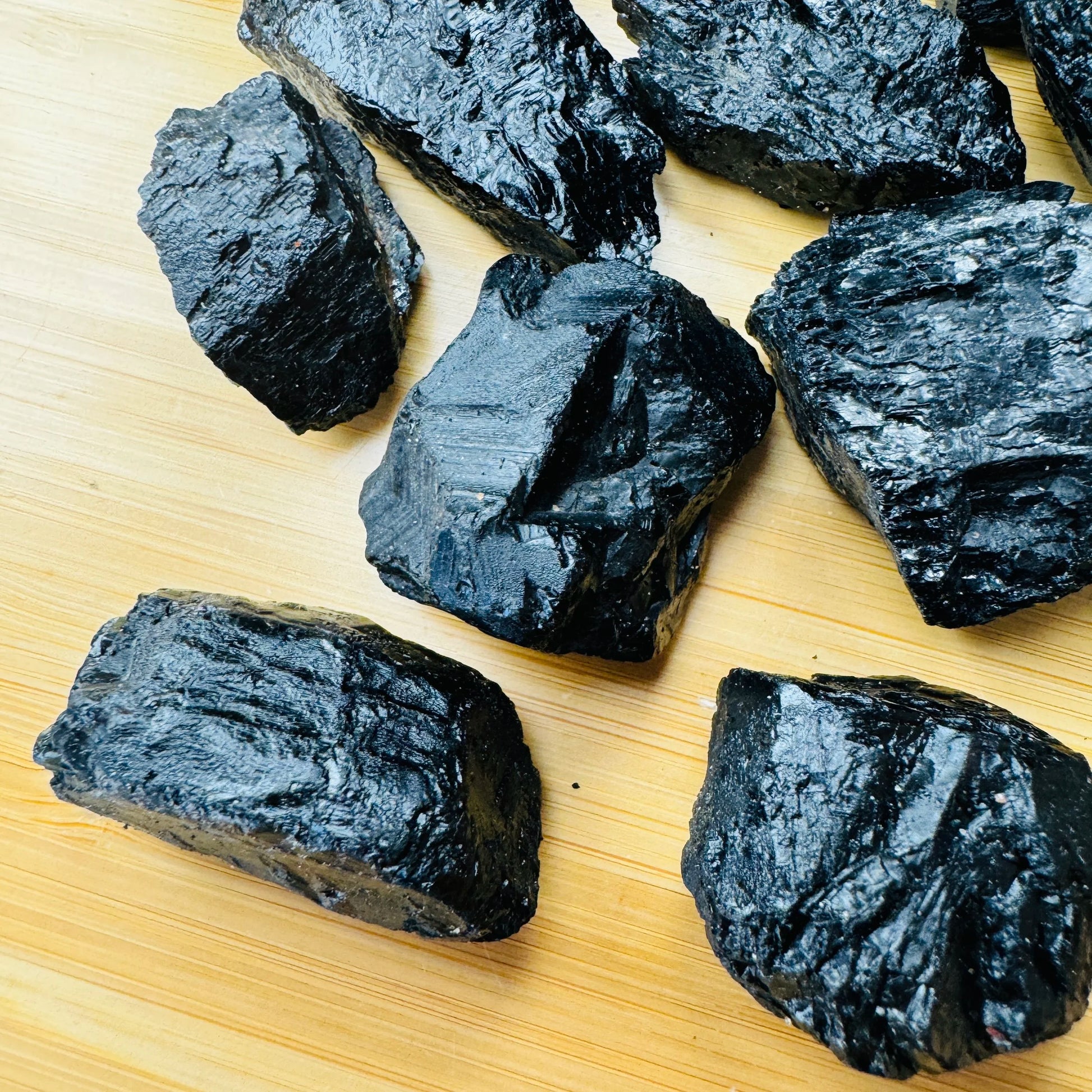 Full profile of Grade A Black Tourmaline raw ready to ship from Beyond Bohemian