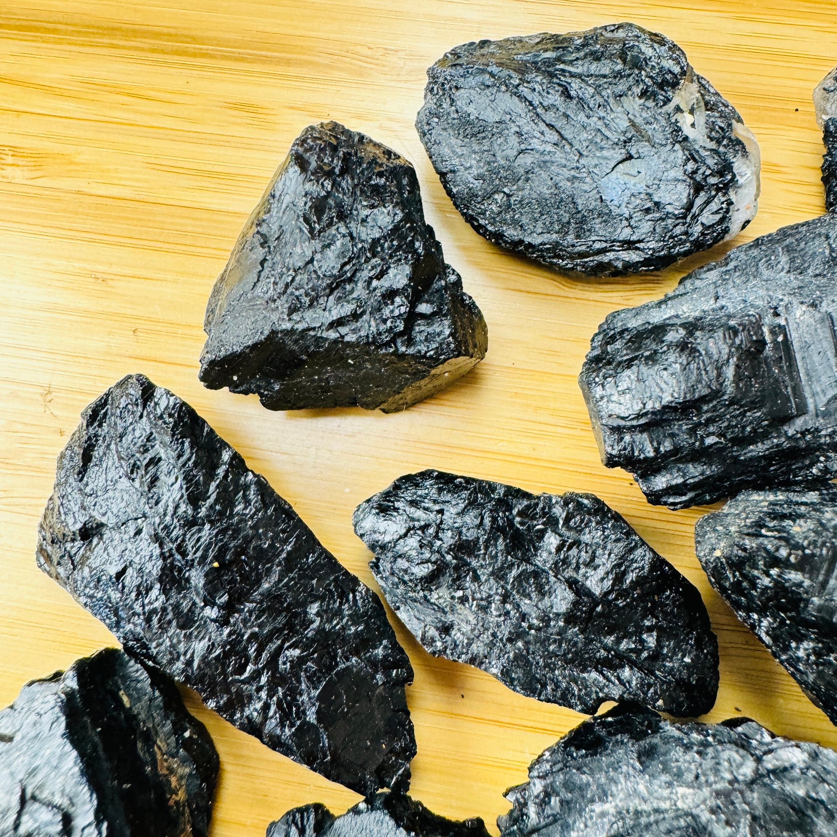 Close-up of Black Tourmaline raw crystal from Brazil, soothing wellness stone for Stress Relief