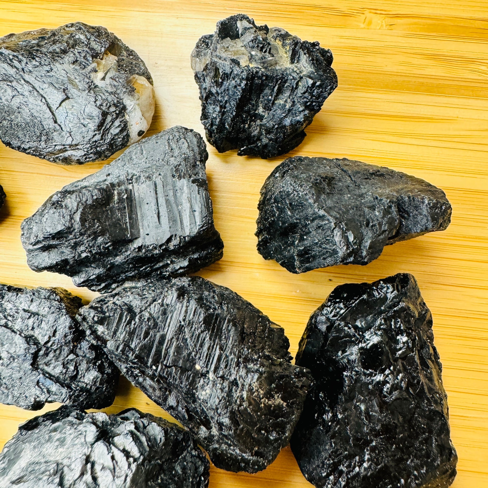 Full profile of Grade A Black Tourmaline raw ready to ship from Beyond Bohemian