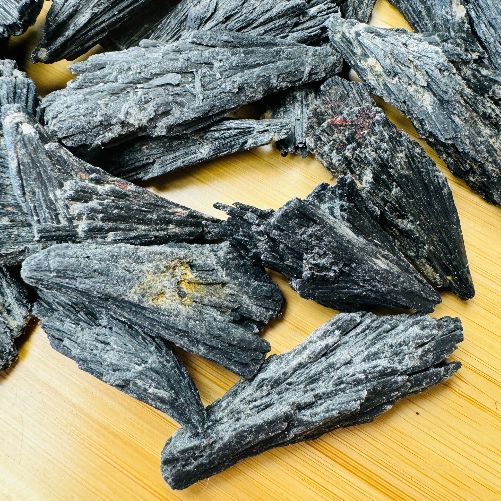 Full profile of Grade A Black Kyanite raw ready to ship from Beyond Bohemian