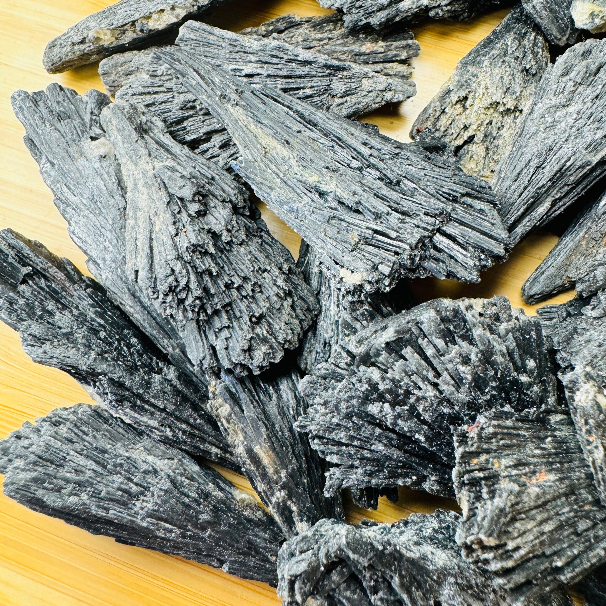 Full profile of Grade A Black Kyanite raw ready to ship from Beyond Bohemian