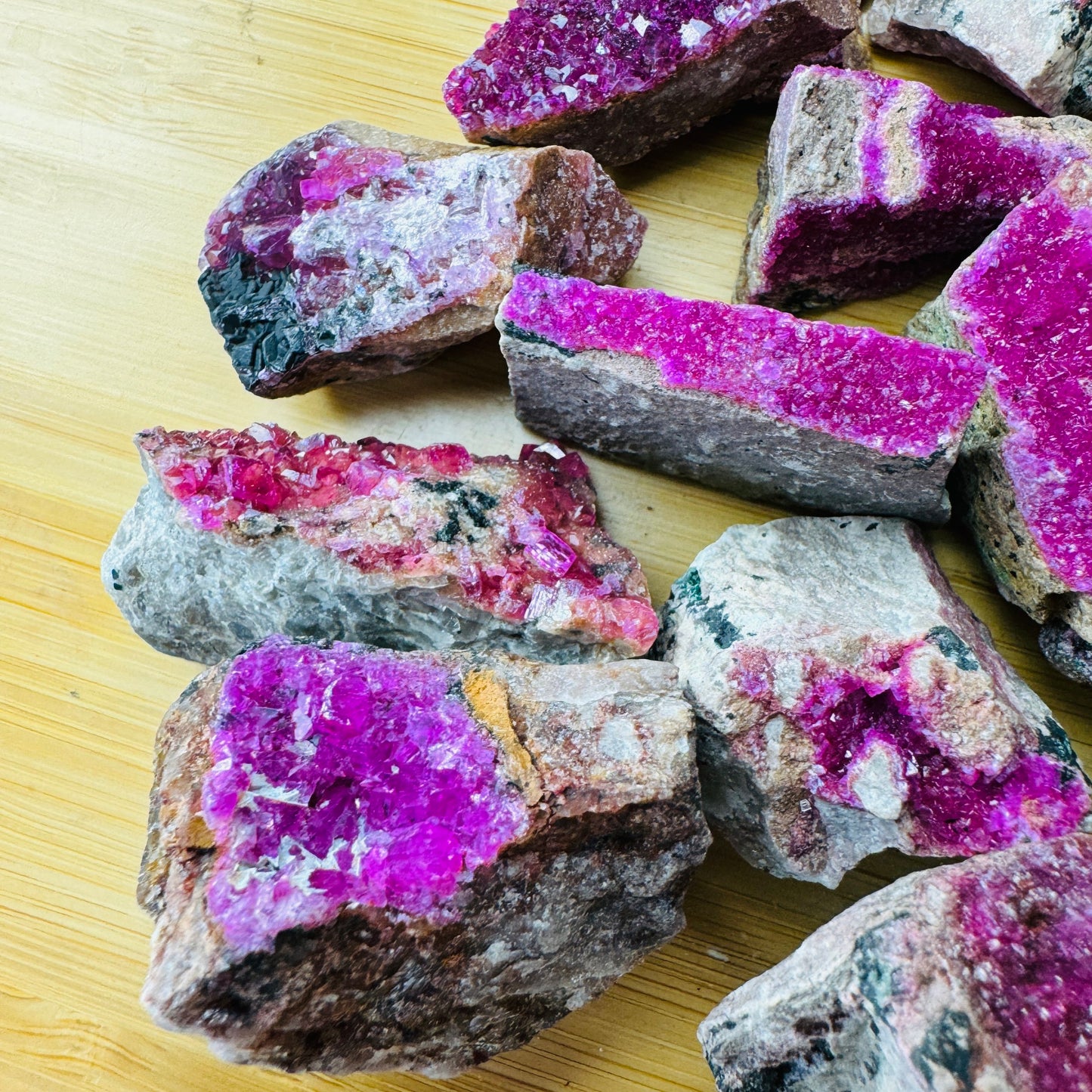 Profile shot of Cobalt Calcite raw stone, Democratic Republic of the Congo-sourced.
