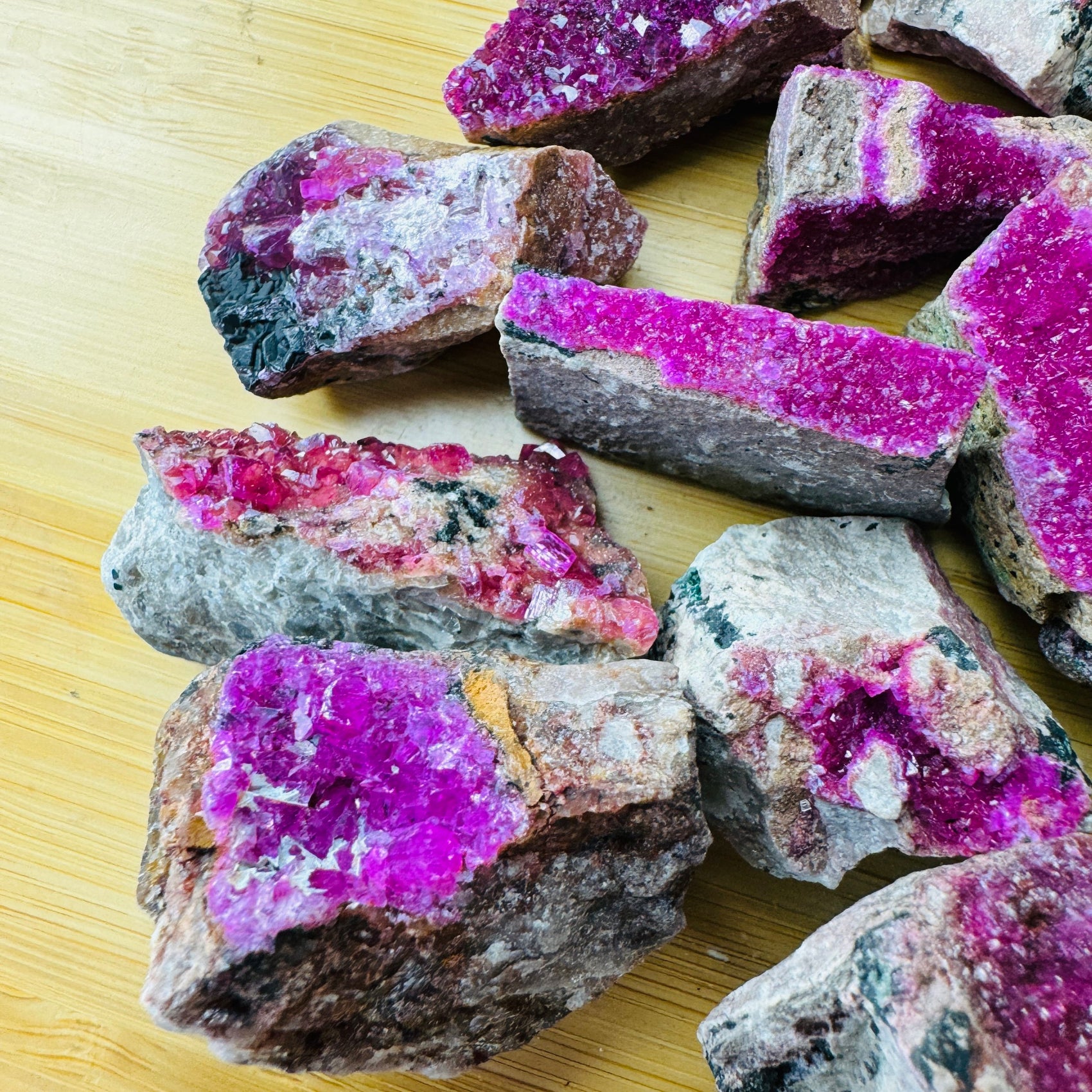 Profile shot of Cobalt Calcite raw stone, Democratic Republic of the Congo-sourced.