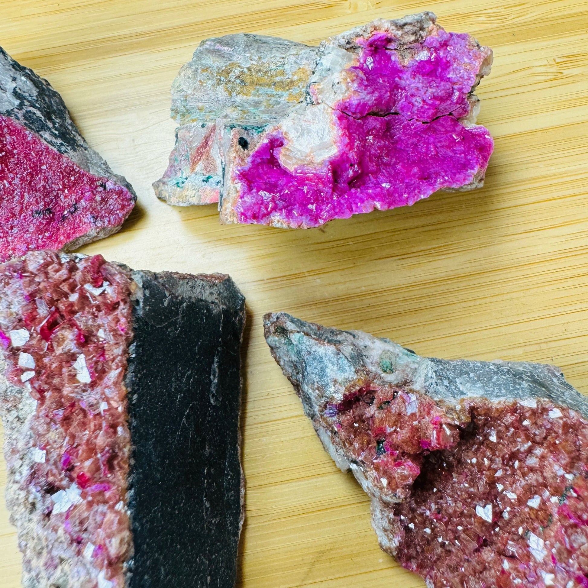 Full profile of Grade AA Cobalt Calcite raw ready to ship from Beyond Bohemian