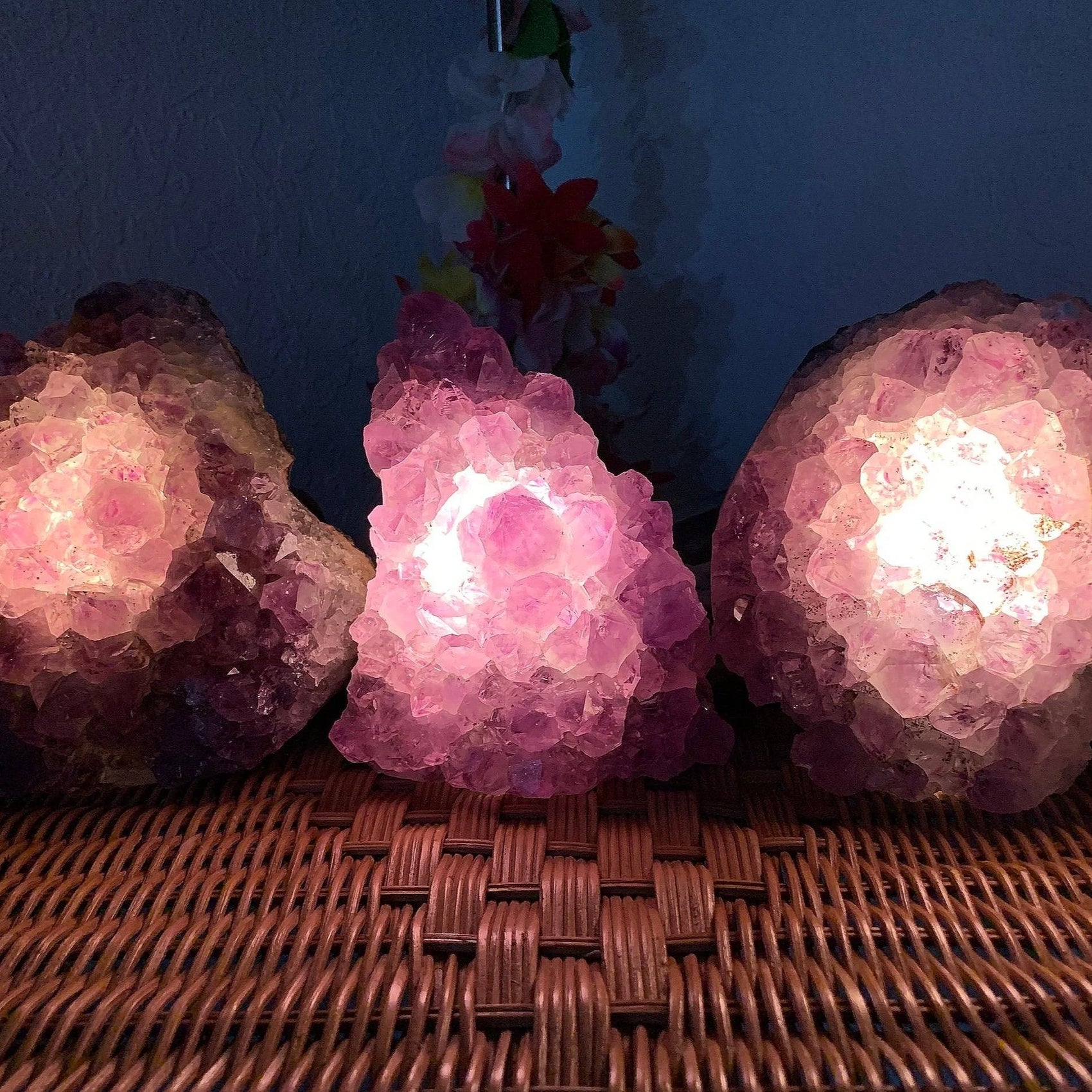 Alternate angle of purple Amethyst crystal lamp, worked with for Stress Relief and Sleep.