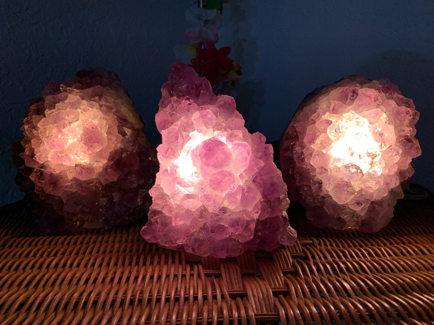 Top view of Amethyst crystal lamp, showing characteristic color.
