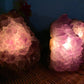 Scale reference of a Amethyst crystal lamp held against natural backdrop, from Brazil.