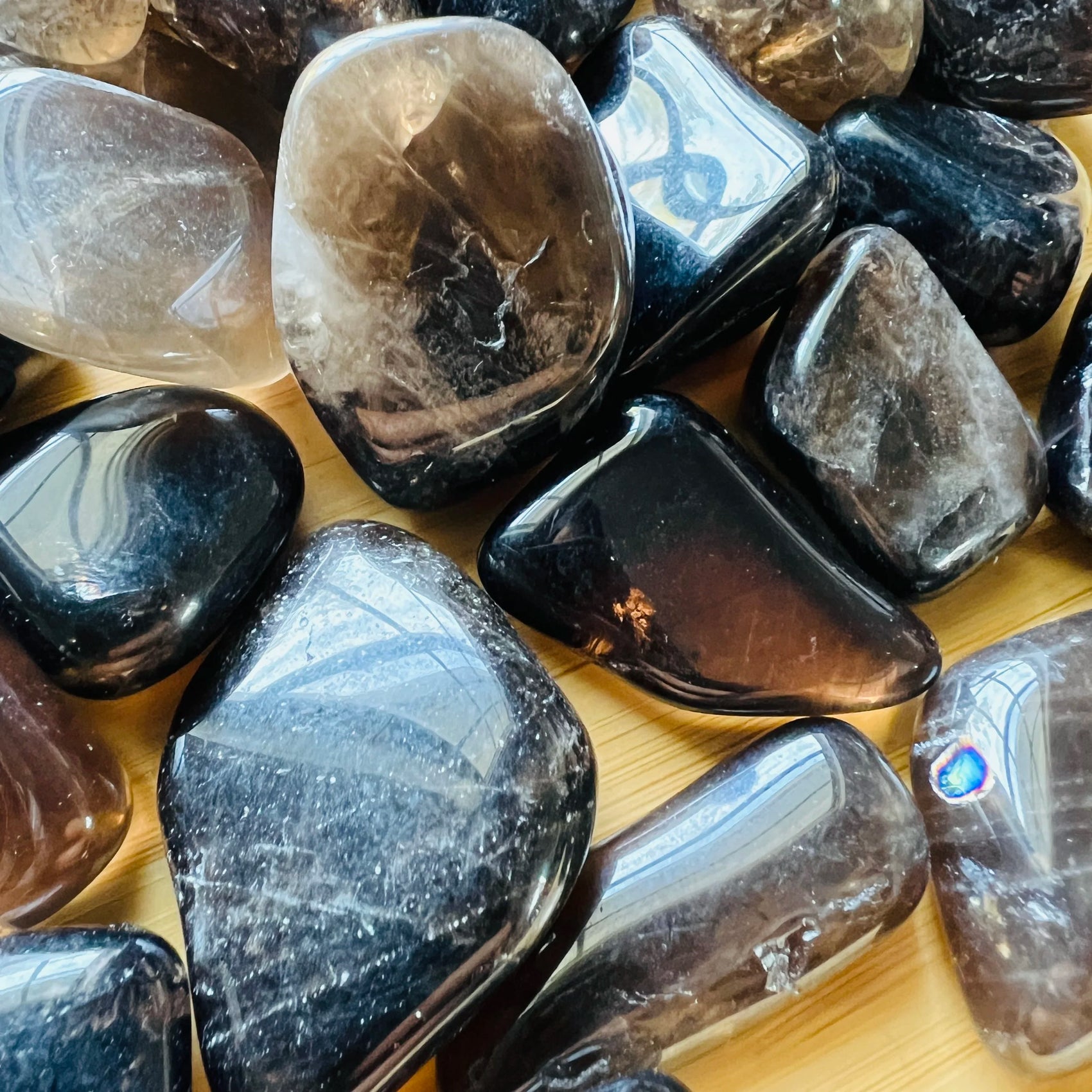Plan view of Smoky Quartz tumbled stone, drawn on for Grounding.