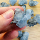 Full piece view of Celestite raw crystal, from Sakoany, Madagascar, with character of the piece on display.