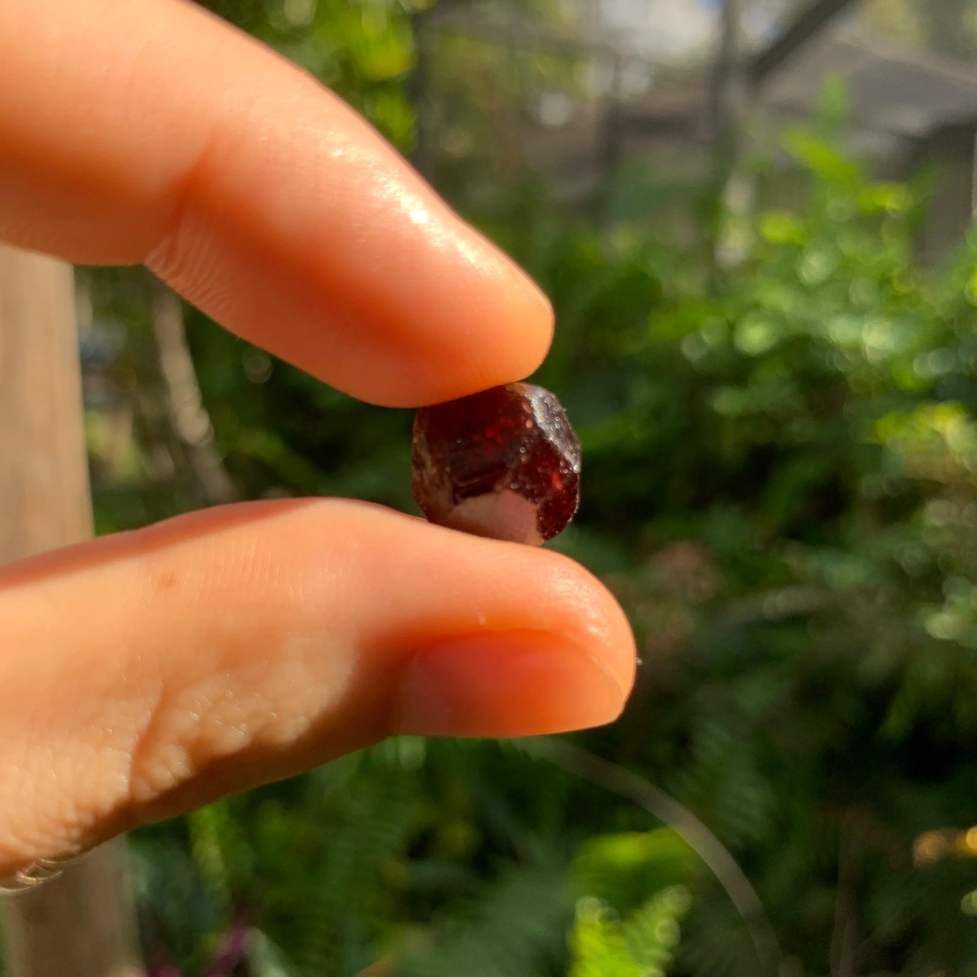 Overhead angle of Garnet raw stone, from Brazil, kept close for Energy.