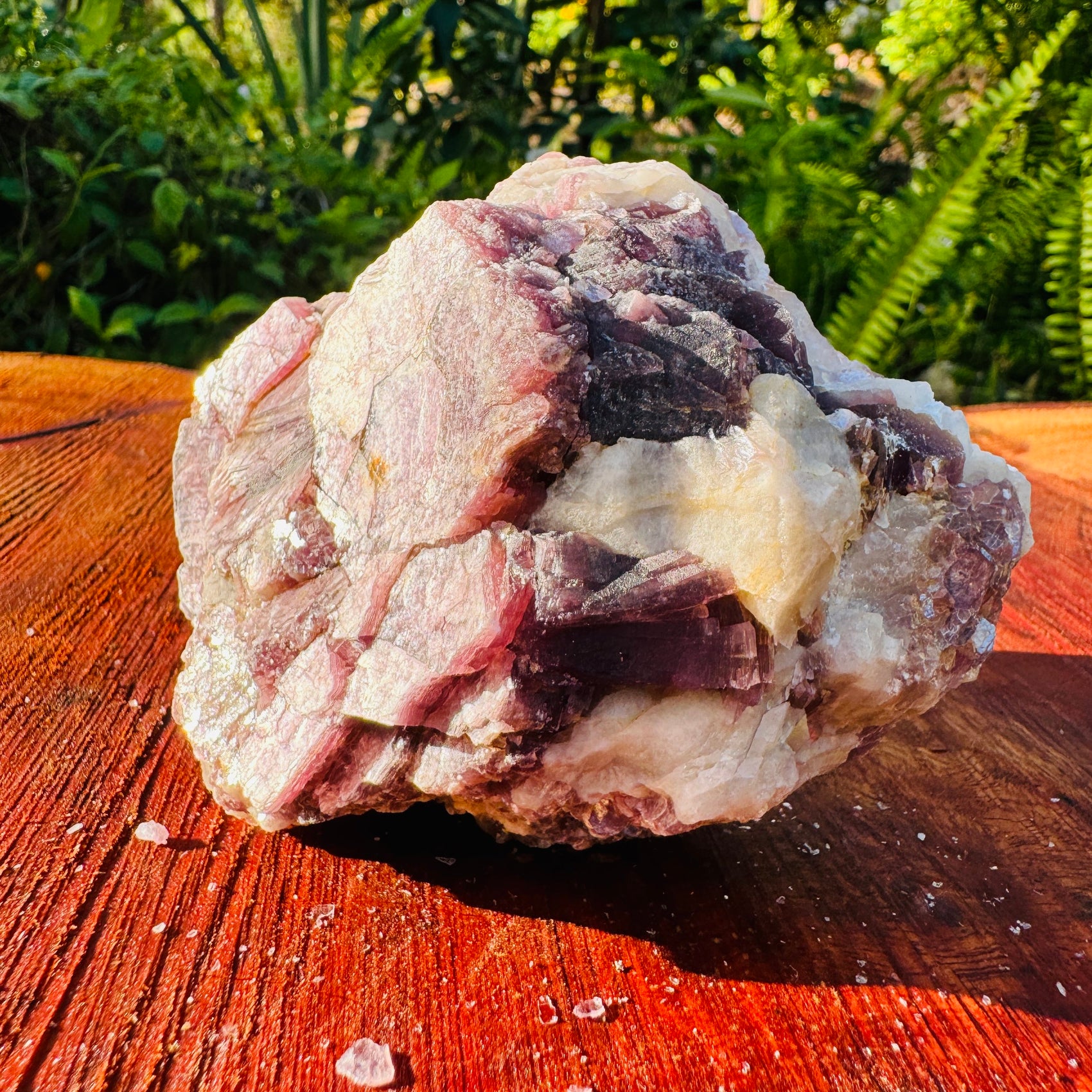 Back view of Grade AA Grade Lepidolite cluster showing natural surface