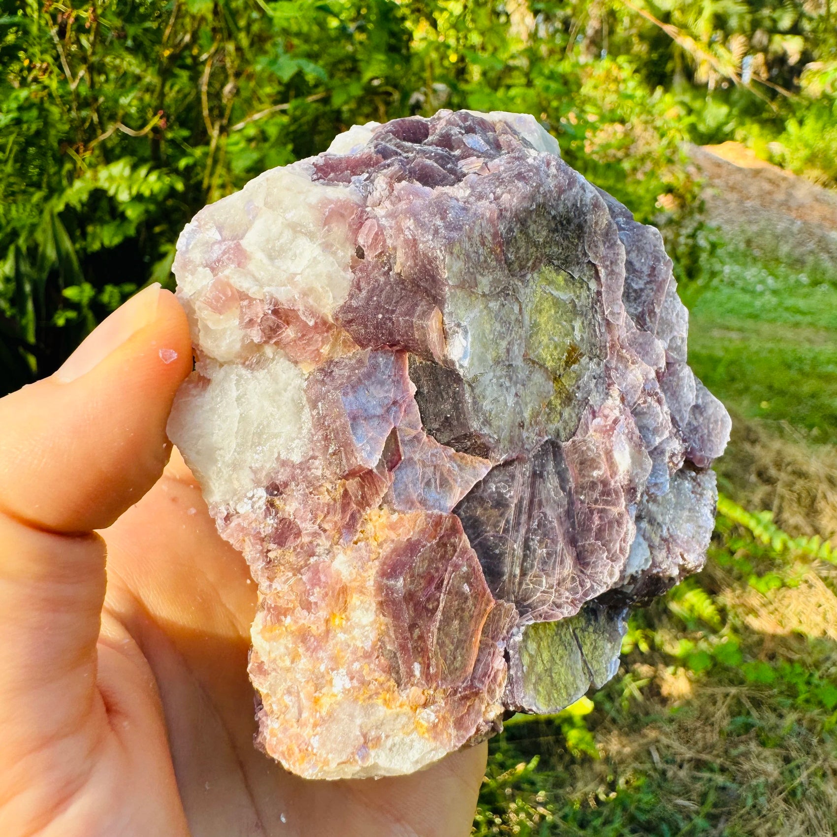Top-side view of Lepidolite specimen, from Brazil, carried for Stress Relief and Emotional Healing.