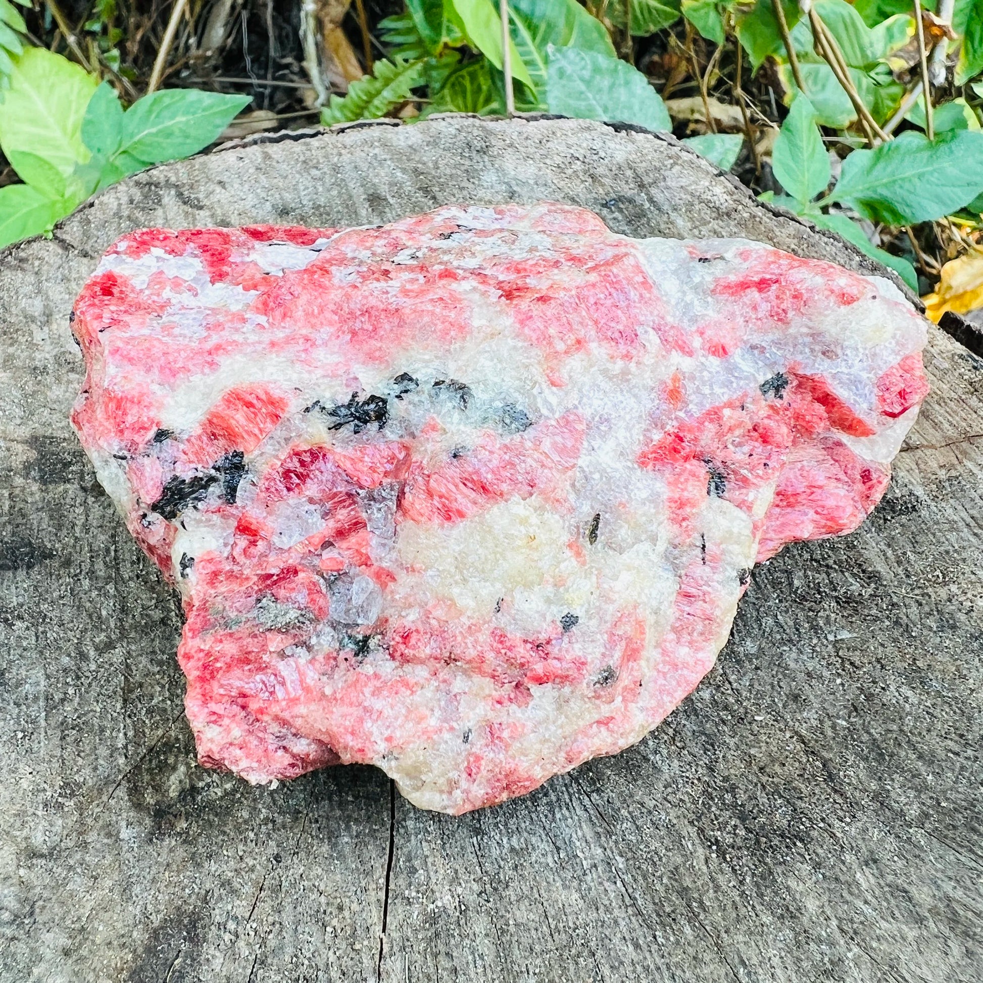 Full profile of Grade AA Rhodonite specimen ready to ship from Beyond Bohemian