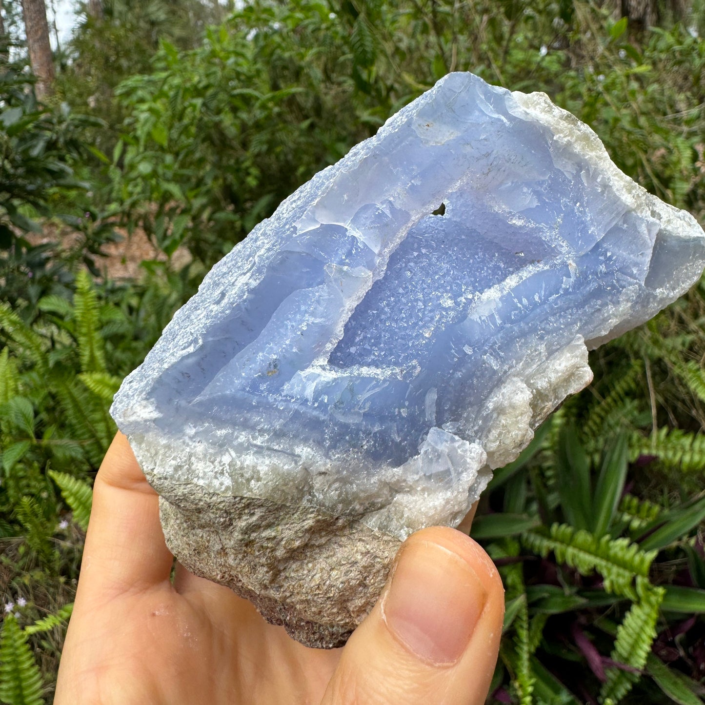 Full profile of Grade AA Blue Lace Agate geode ready to ship from Beyond Bohemian