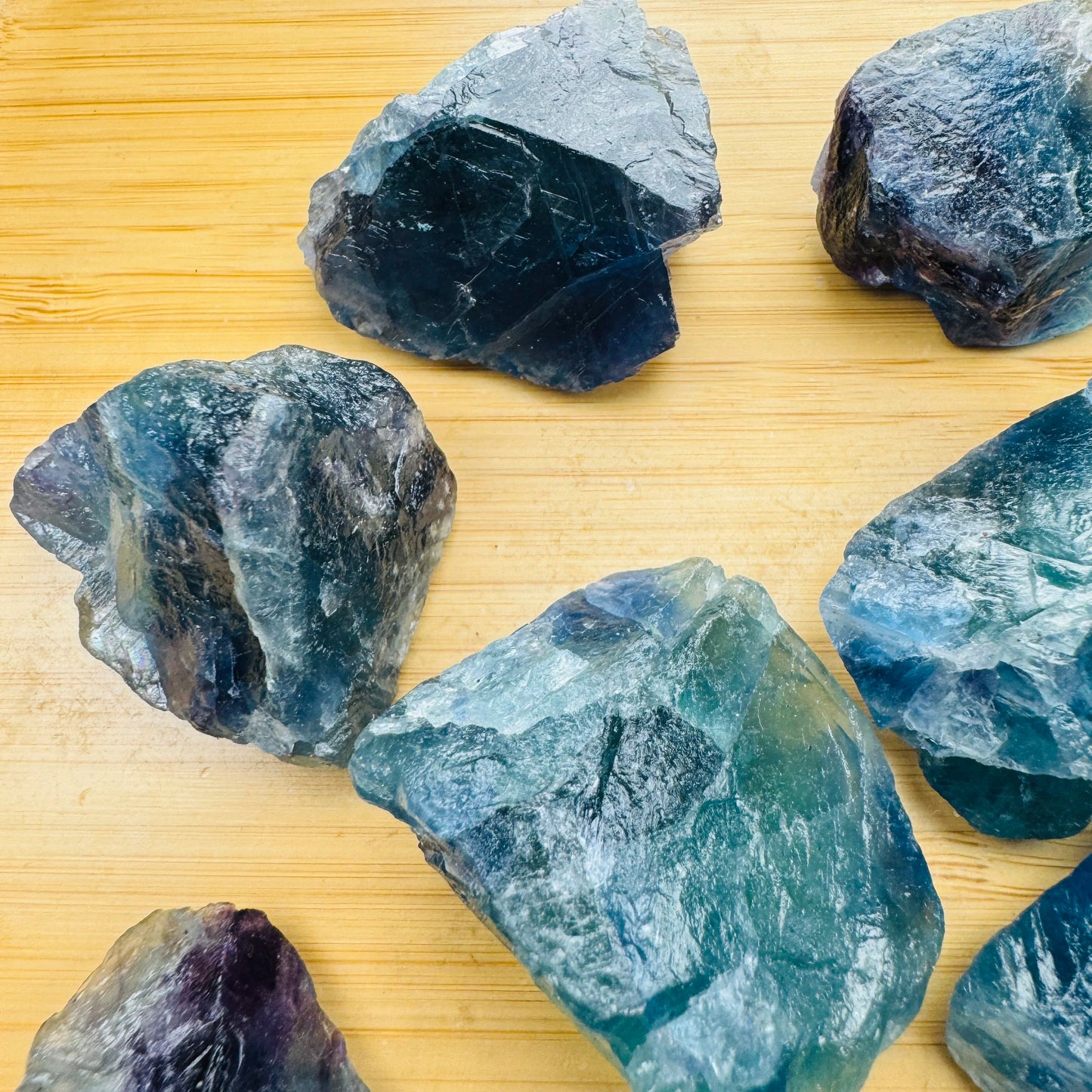 Looking down on Fluorite raw stone, traditionally used for Focus and Meditation, from Erongo, Namibia.