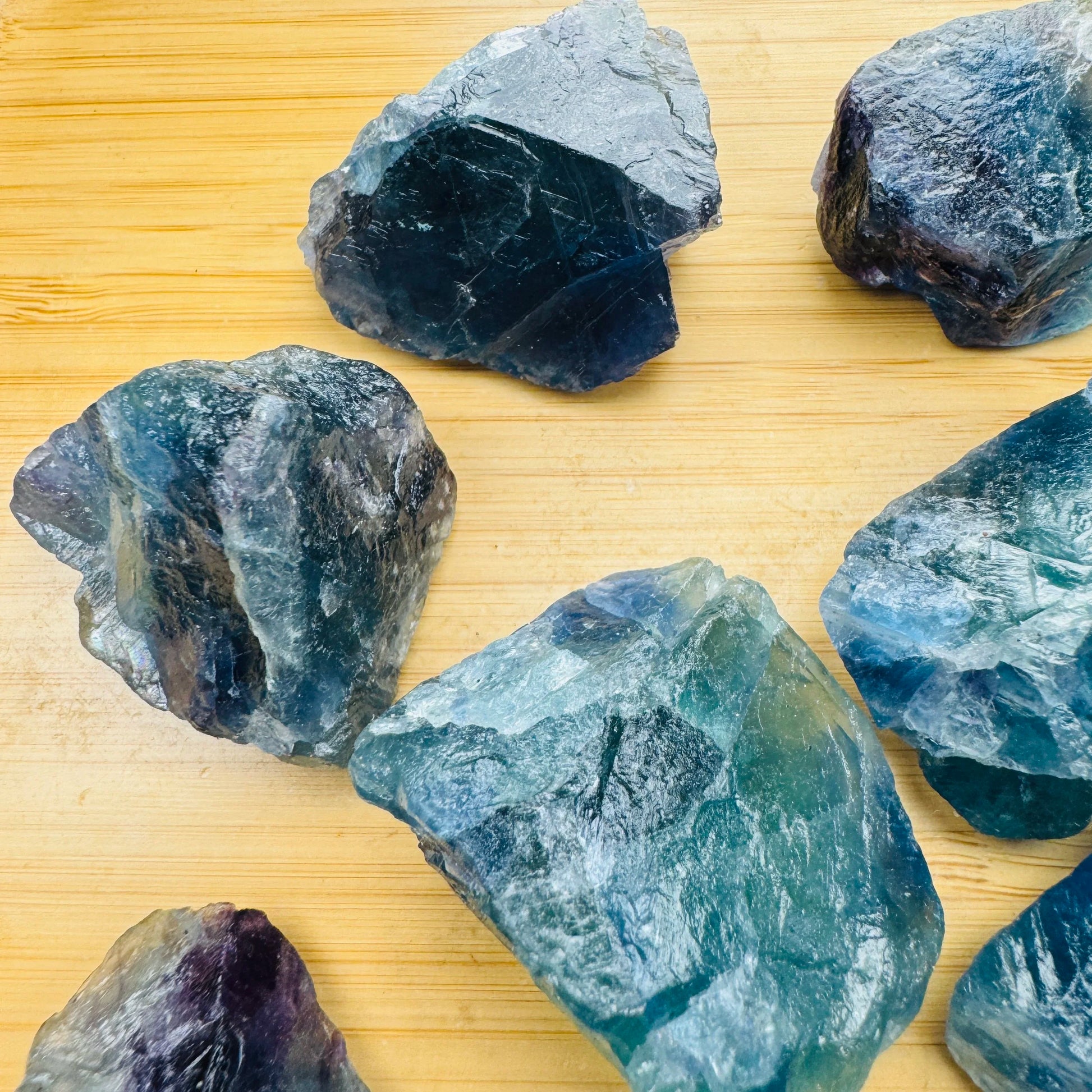 Looking down on Fluorite raw stone, traditionally used for Focus and Meditation, from Erongo, Namibia.