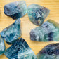Color detail of Fluorite raw stone, showing natural color depth, sourced from Namibia.