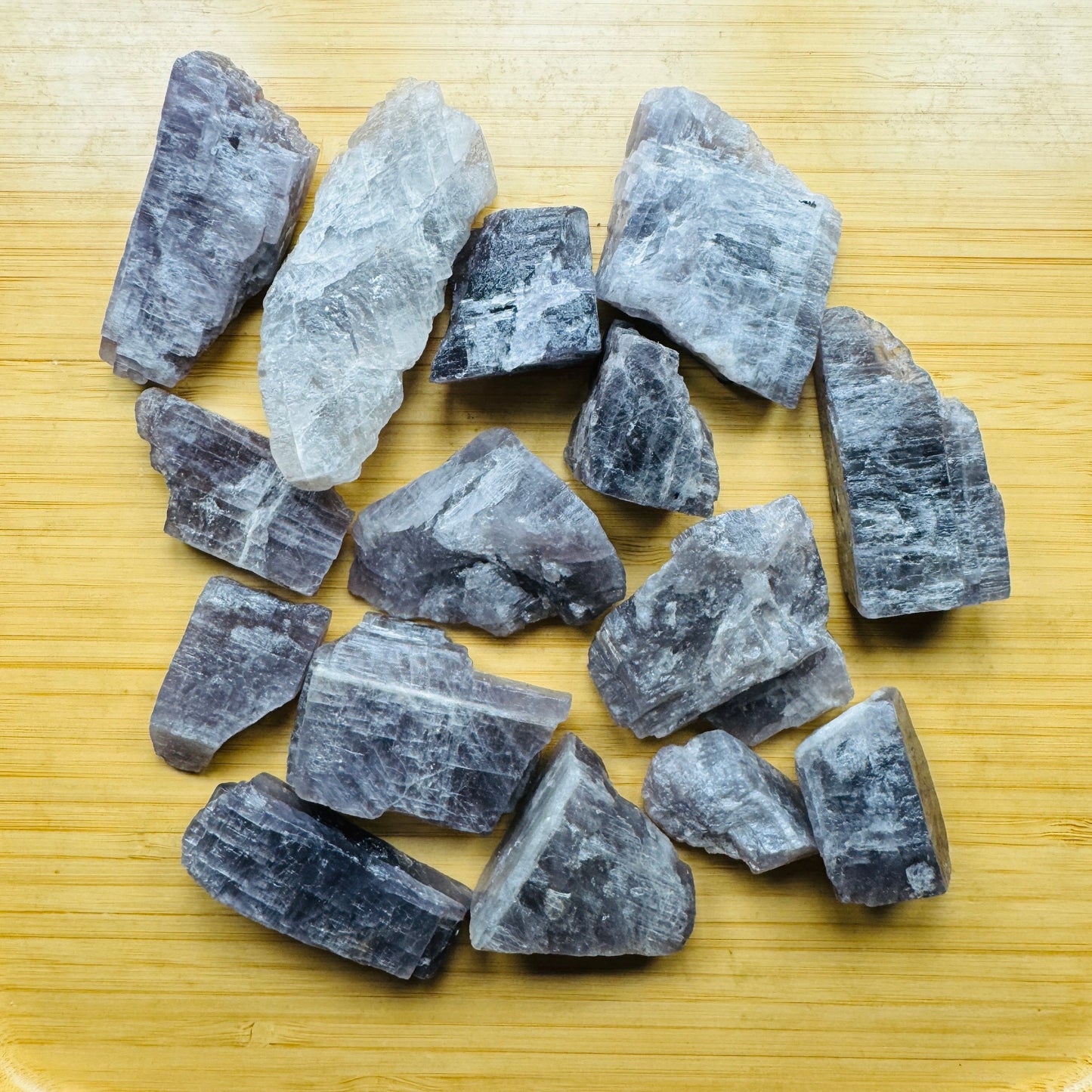 Top view of Anhydrite raw stone, showing natural form, from Androy, Madagascar.