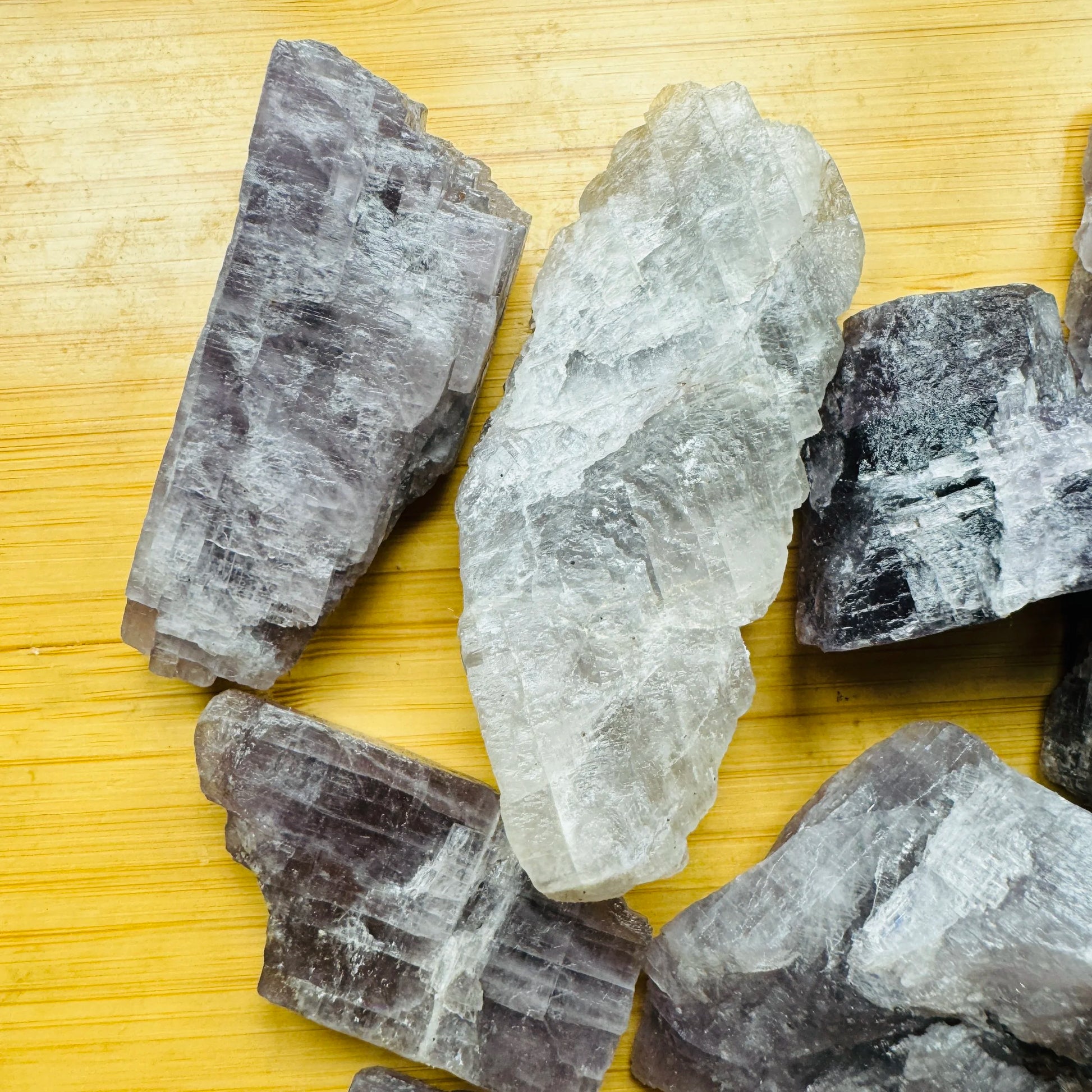 Reverse angle of Grade AA Anhydrite raw stone, Madagascar-sourced, carried for Meditation.