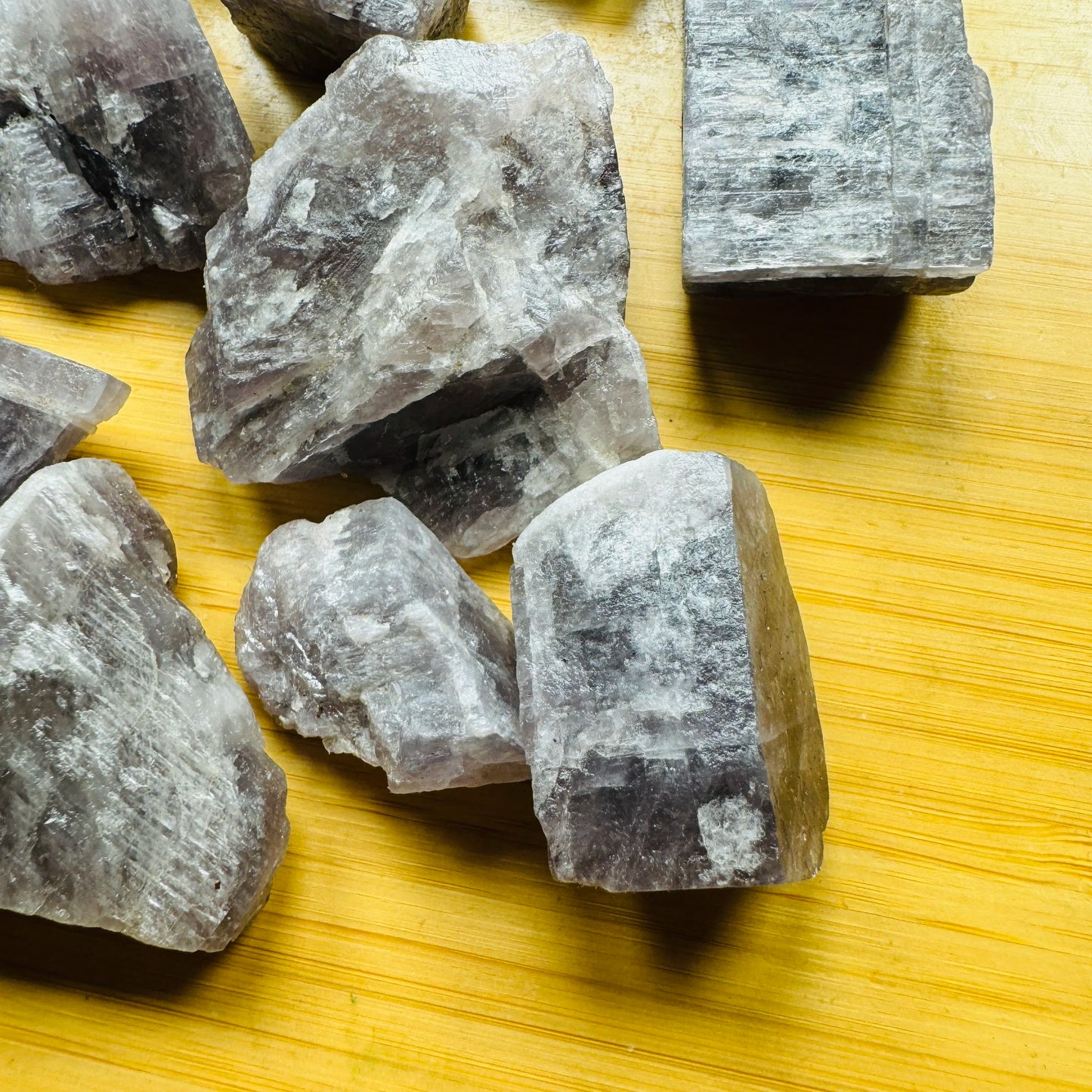 Color detail of Anhydrite raw stone, Madagascar-sourced.