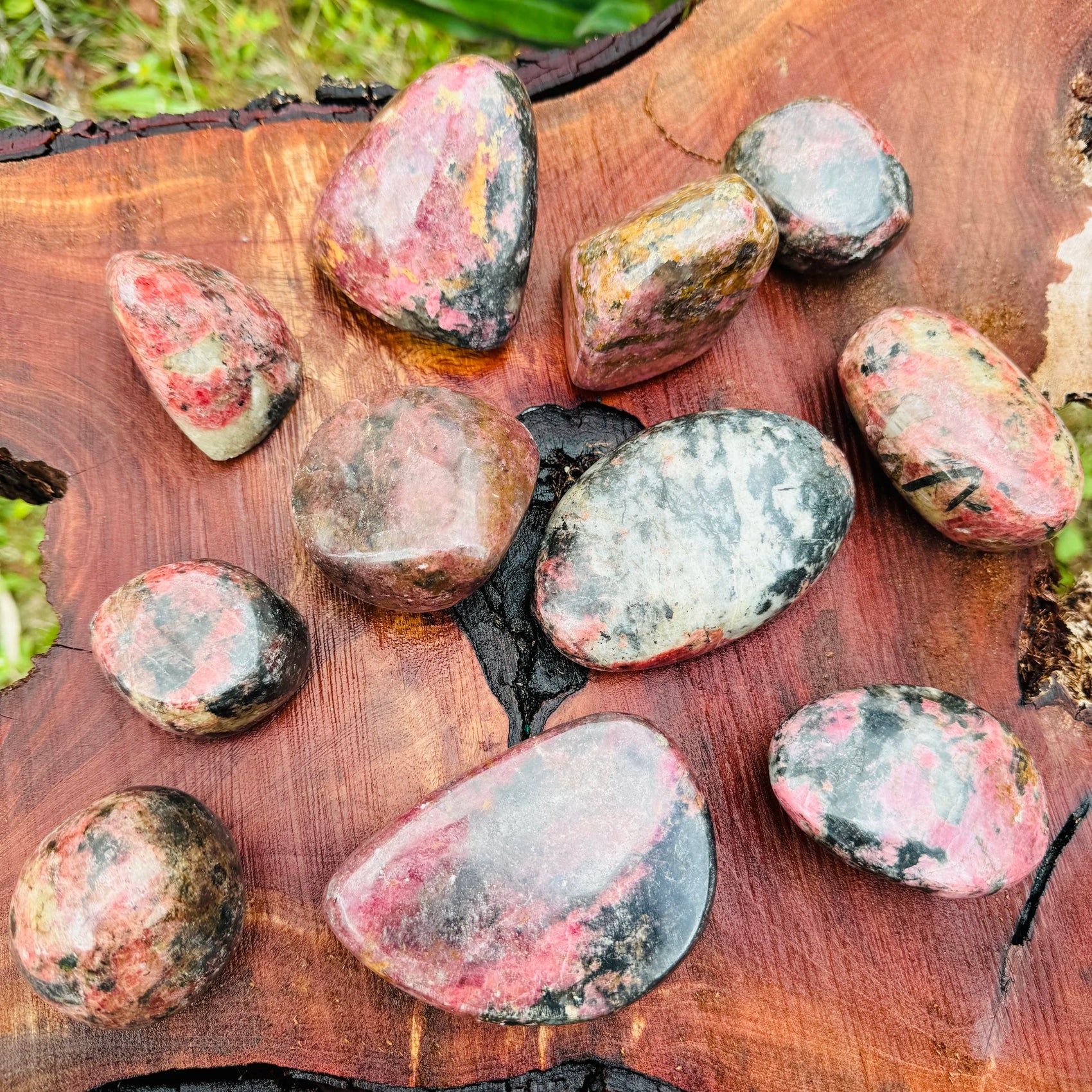 Full profile of Grade AA Rhodonite freeform ready to ship from Beyond Bohemian