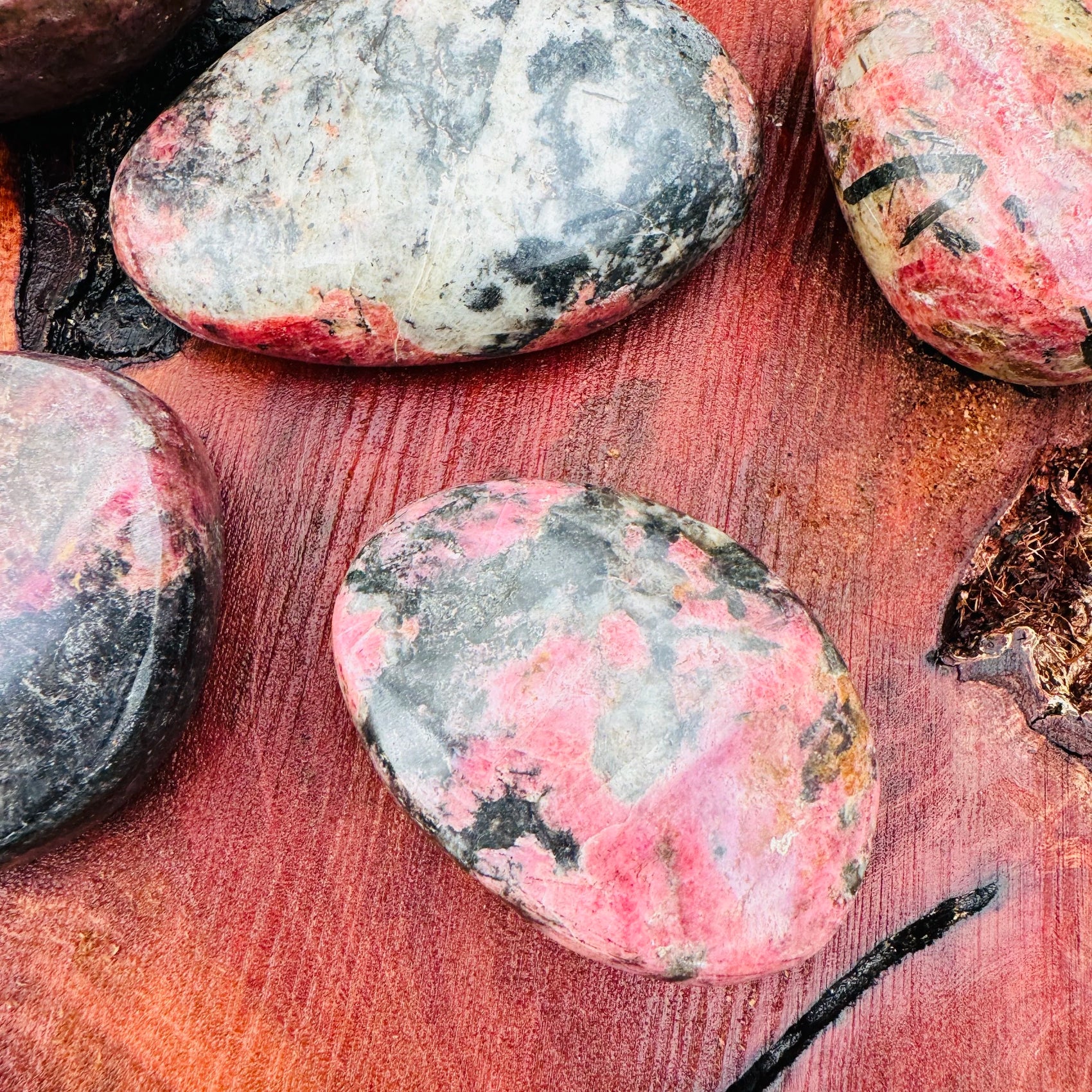 Full profile of Grade AA Rhodonite freeform ready to ship from Beyond Bohemian