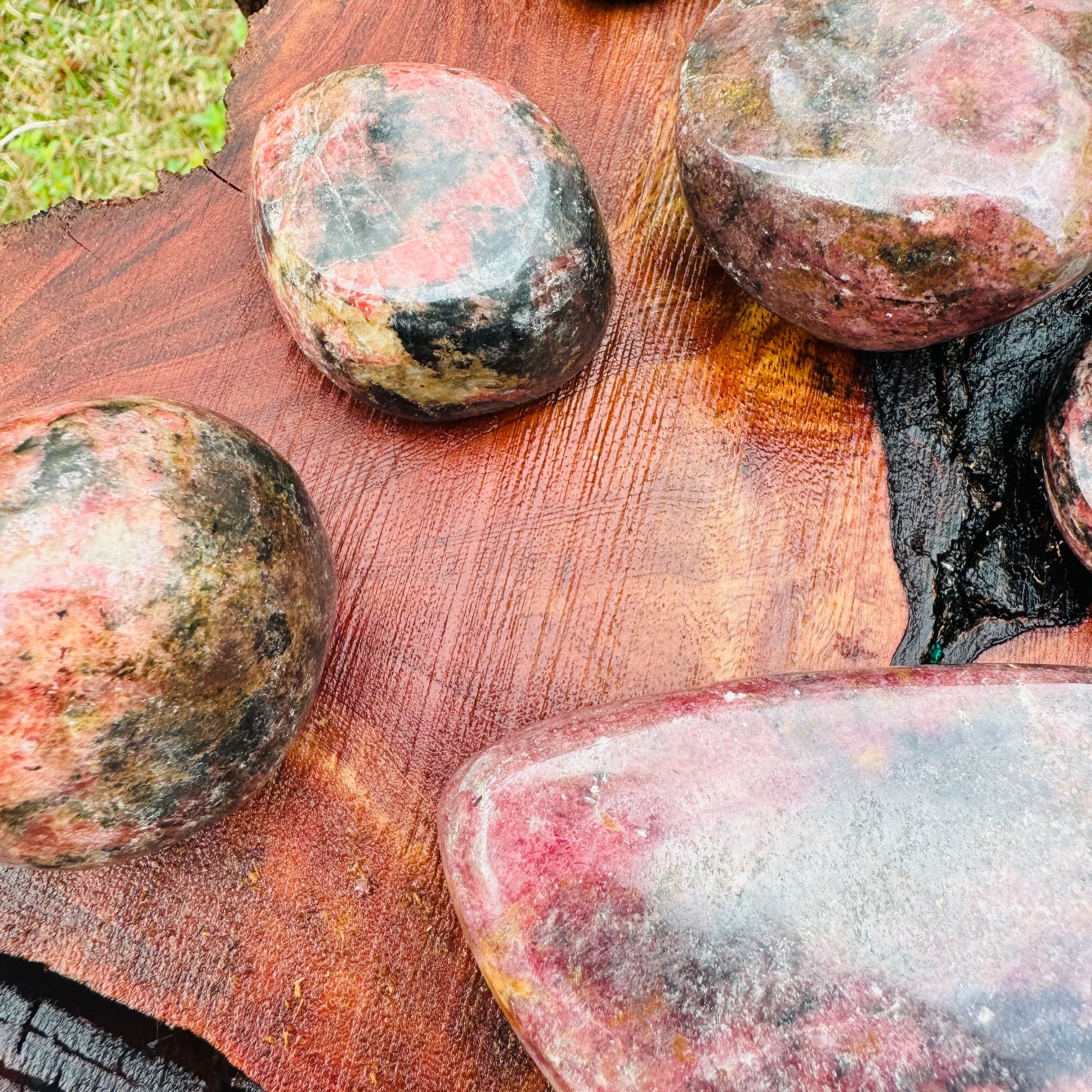Full profile of Grade AA Rhodonite freeform ready to ship from Beyond Bohemian