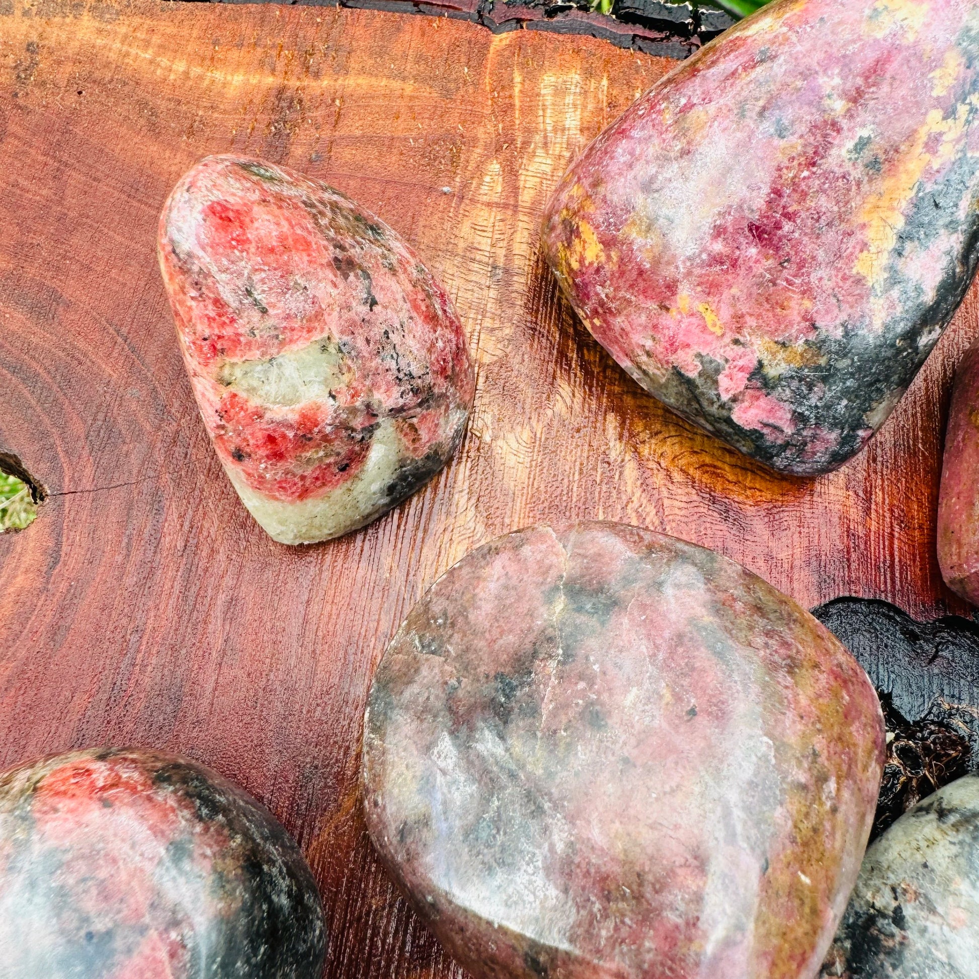 Full profile of Grade AA Rhodonite freeform ready to ship from Beyond Bohemian