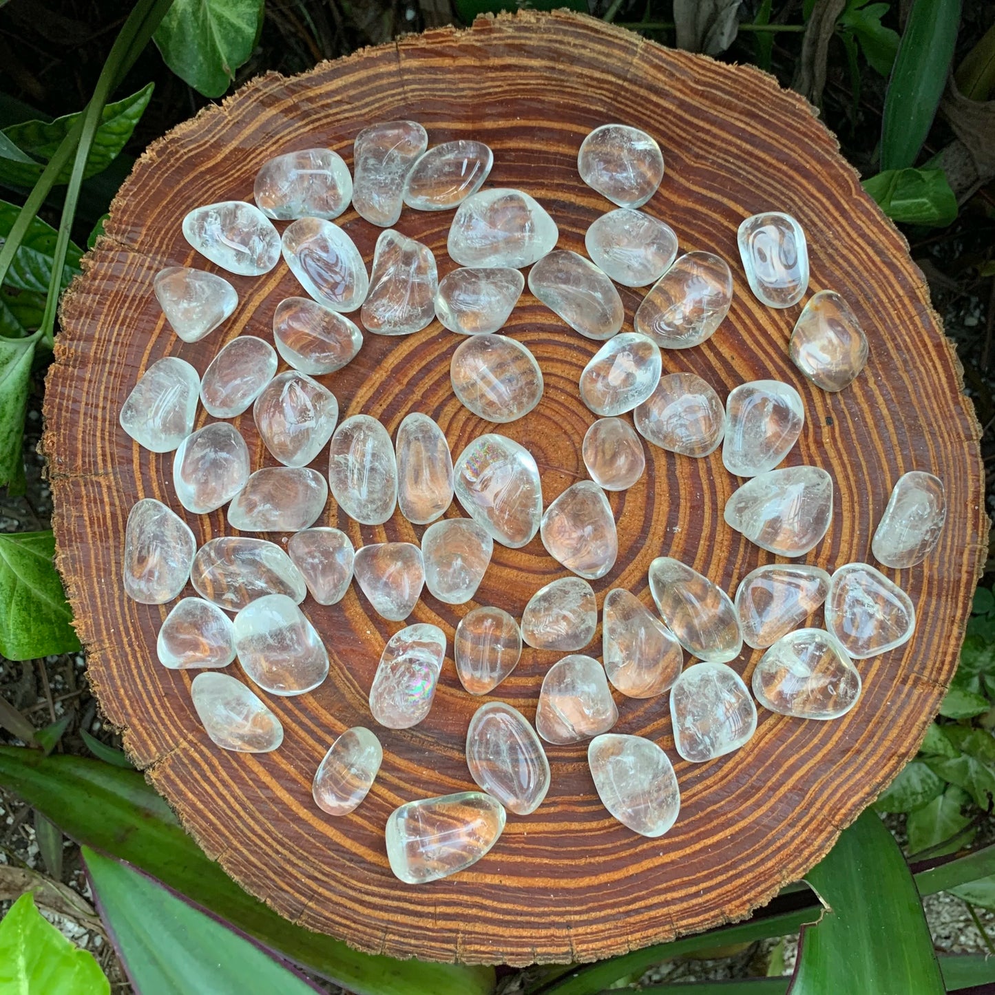 Base detail of Grade AAA Clear Quartz tumbled stone