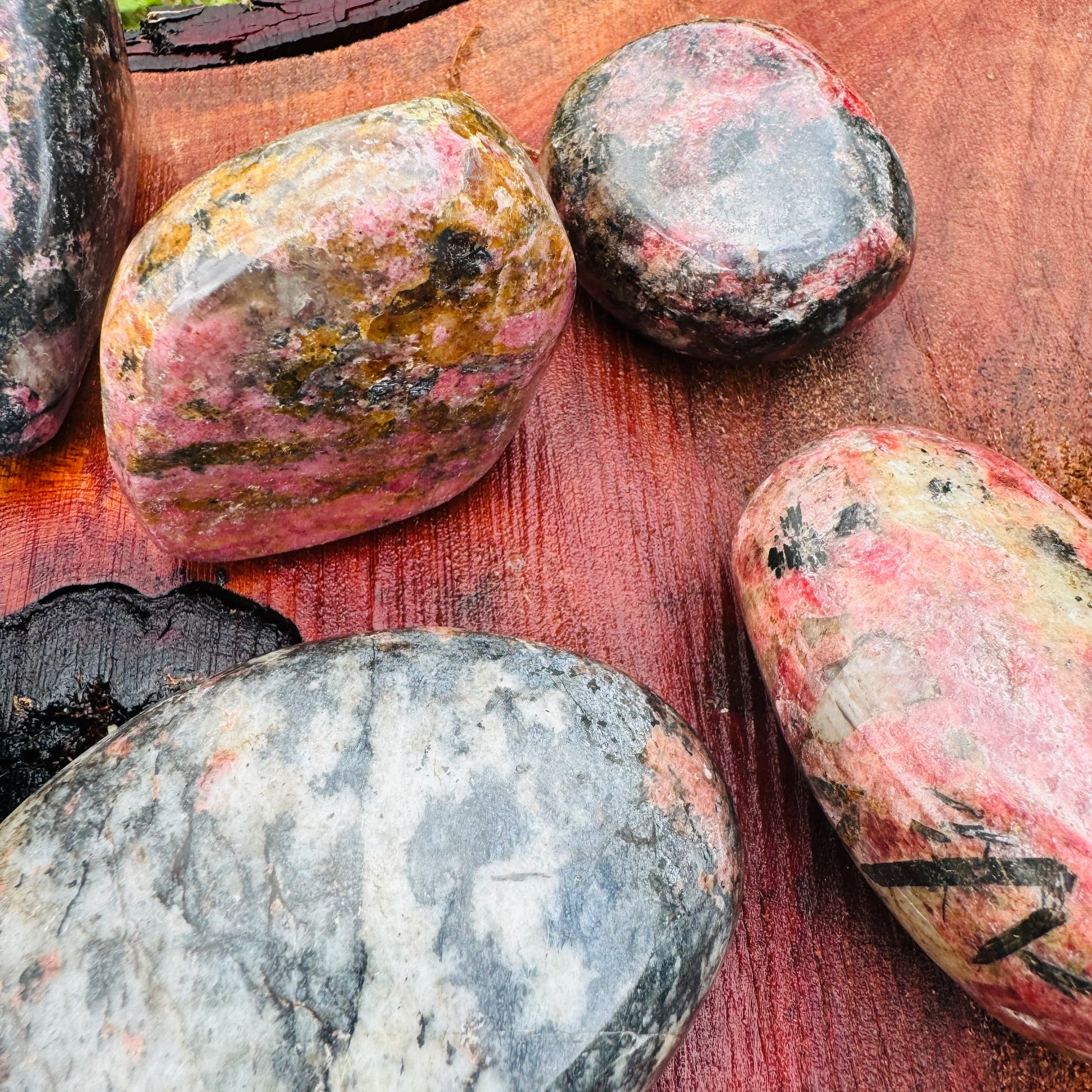 Full profile of Grade AA Rhodonite freeform ready to ship from Beyond Bohemian