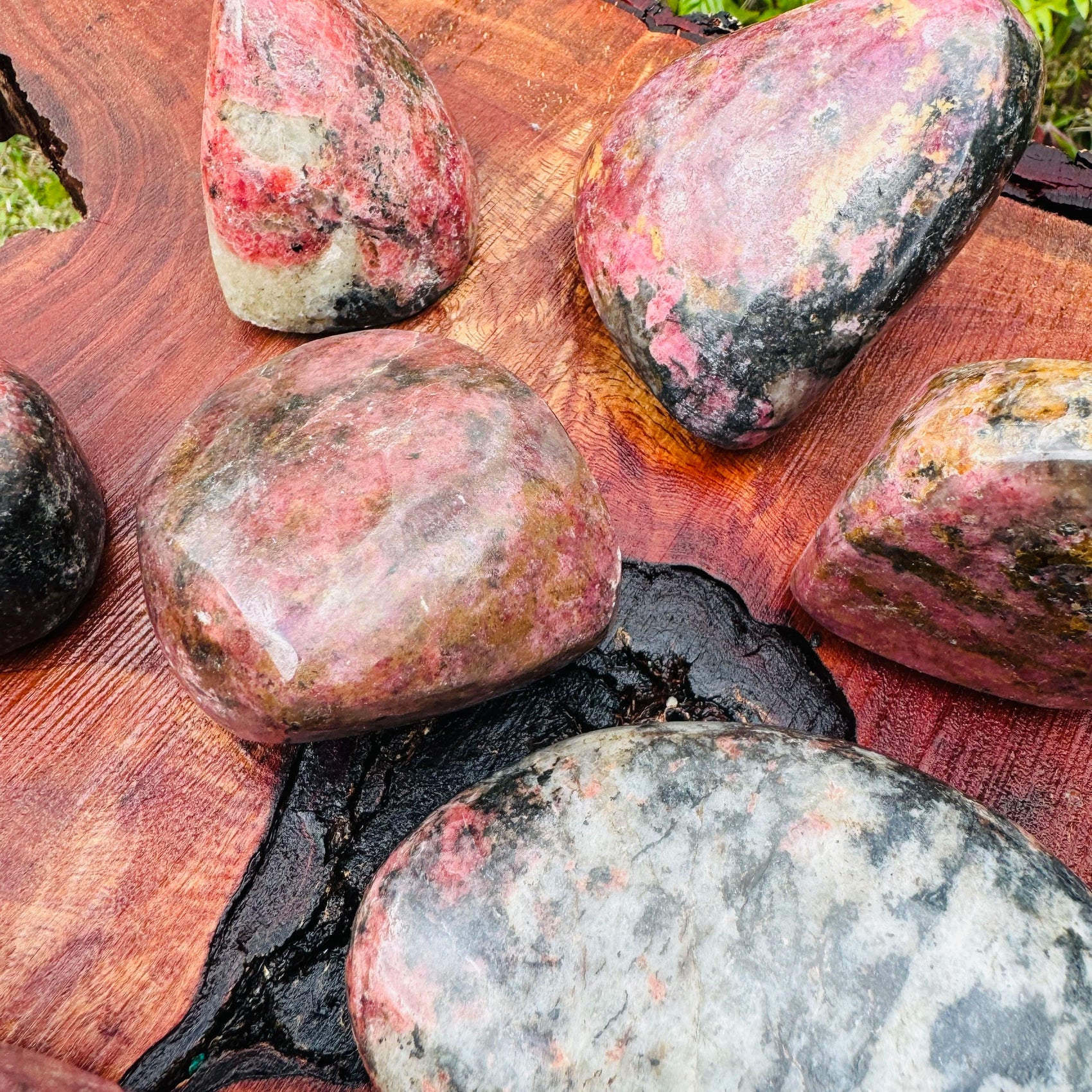 Full profile of Grade AA Rhodonite freeform ready to ship from Beyond Bohemian