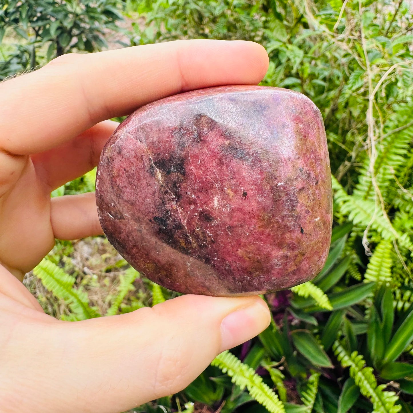 Back view of Grade AA Rhodonite freeform showing natural surface