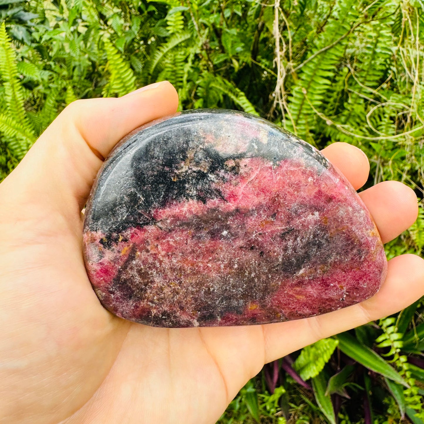 Full profile of Grade AA Rhodonite freeform ready to ship from Beyond Bohemian