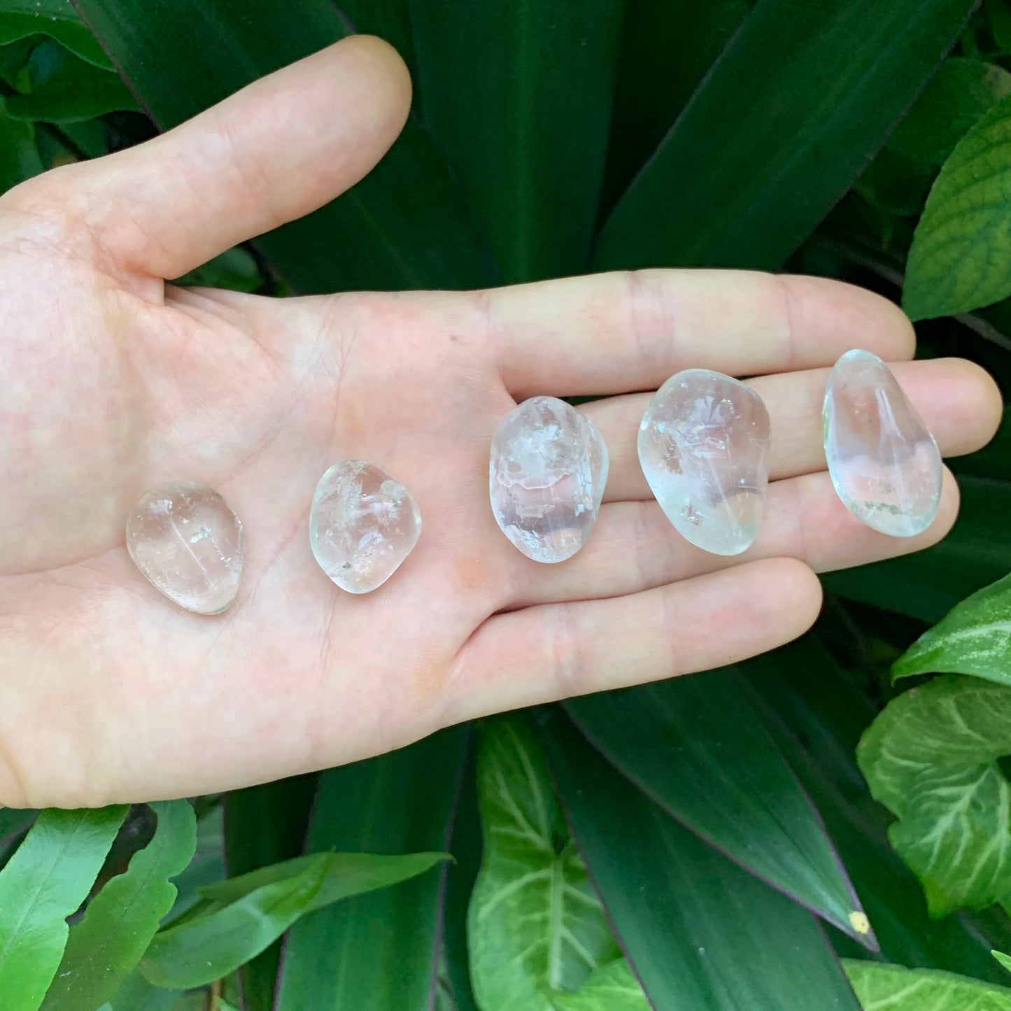Full profile of Grade AAA Clear Quartz tumbled stone ready to ship from Beyond Bohemian