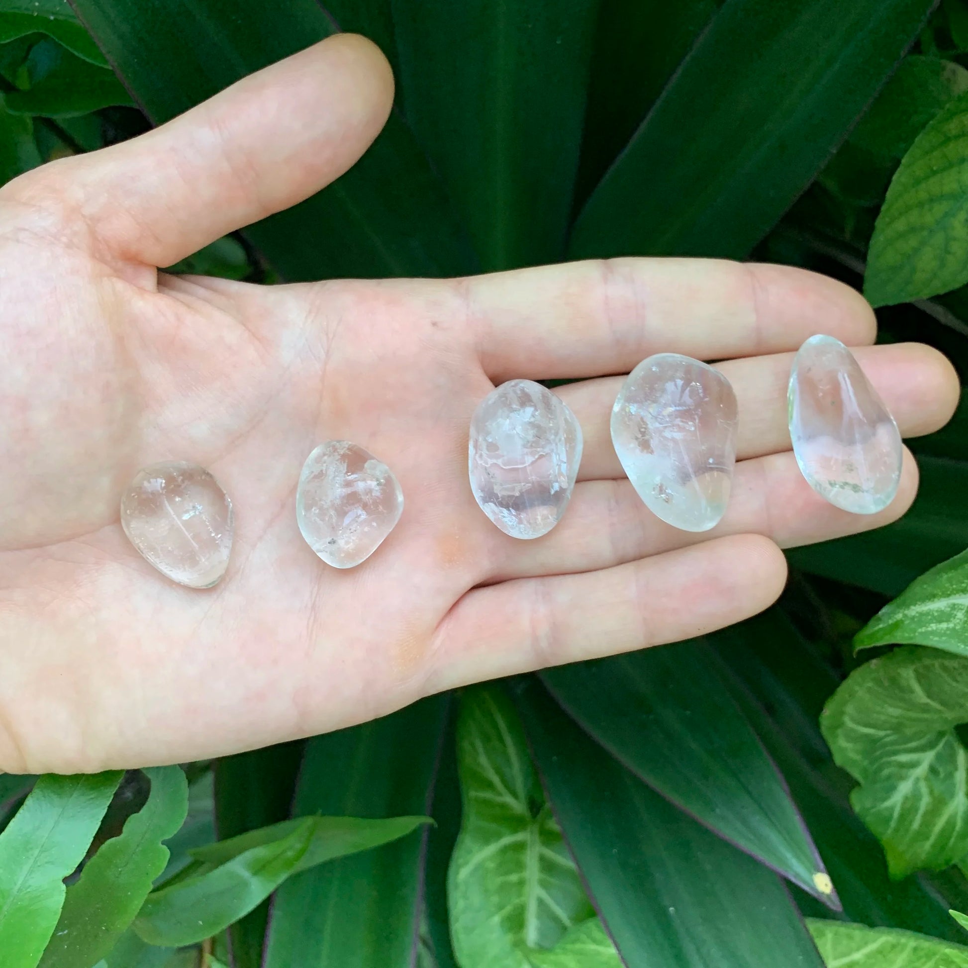 Full profile of Grade AAA Clear Quartz tumbled stone ready to ship from Beyond Bohemian