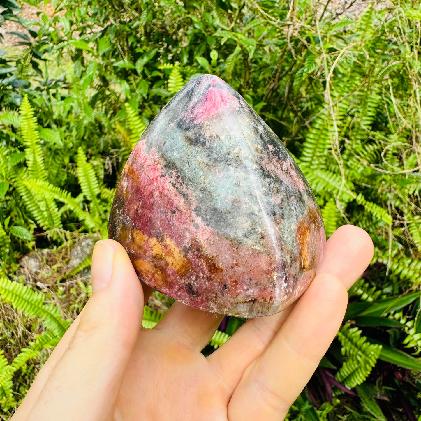 Full profile of Grade AA Rhodonite freeform ready to ship from Beyond Bohemian