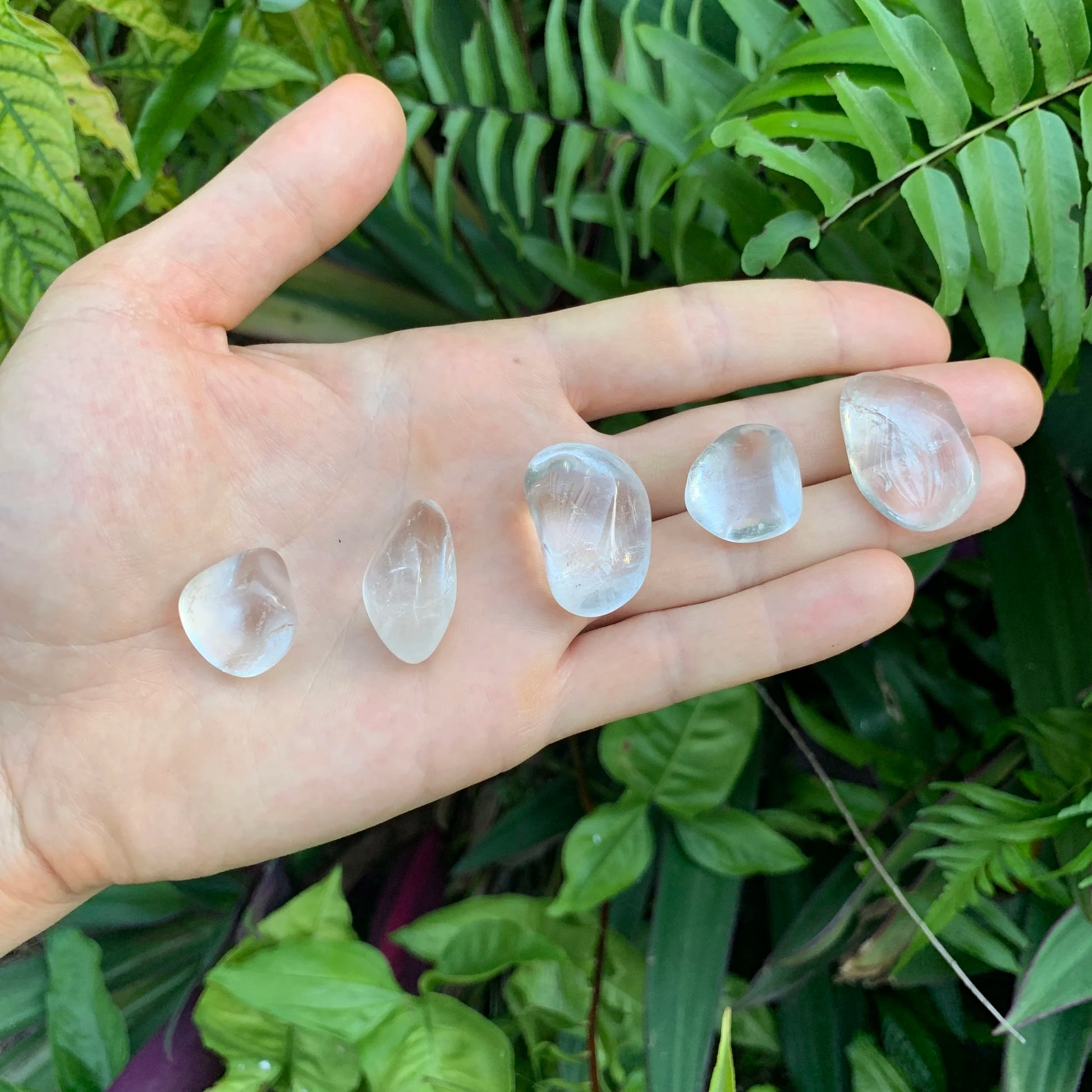 Full profile of Grade AAA Clear Quartz tumbled stone ready to ship from Beyond Bohemian
