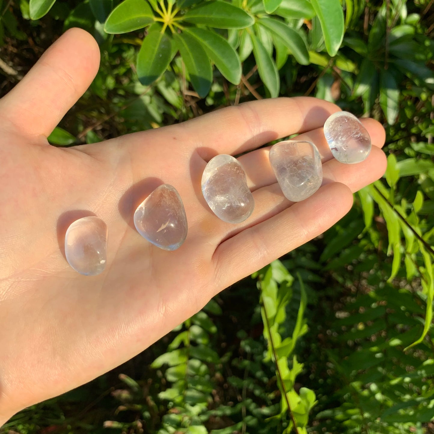 Full profile of Grade AAA Clear Quartz tumbled stone ready to ship from Beyond Bohemian