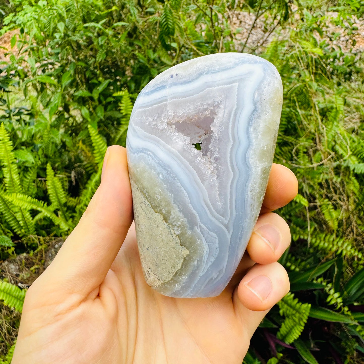 Back view of Grade AA Blue Lace Agate freeform showing natural surface