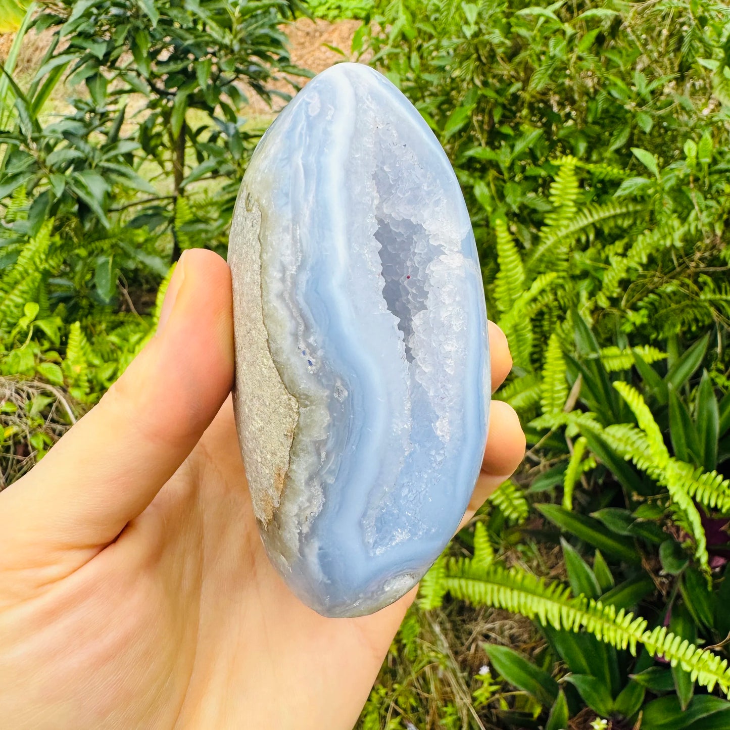 Full profile of Grade AA Blue Lace Agate freeform ready to ship from Beyond Bohemian