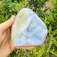 Side-on view of Blue Lace Agate specimen, turned to for Stress Relief.