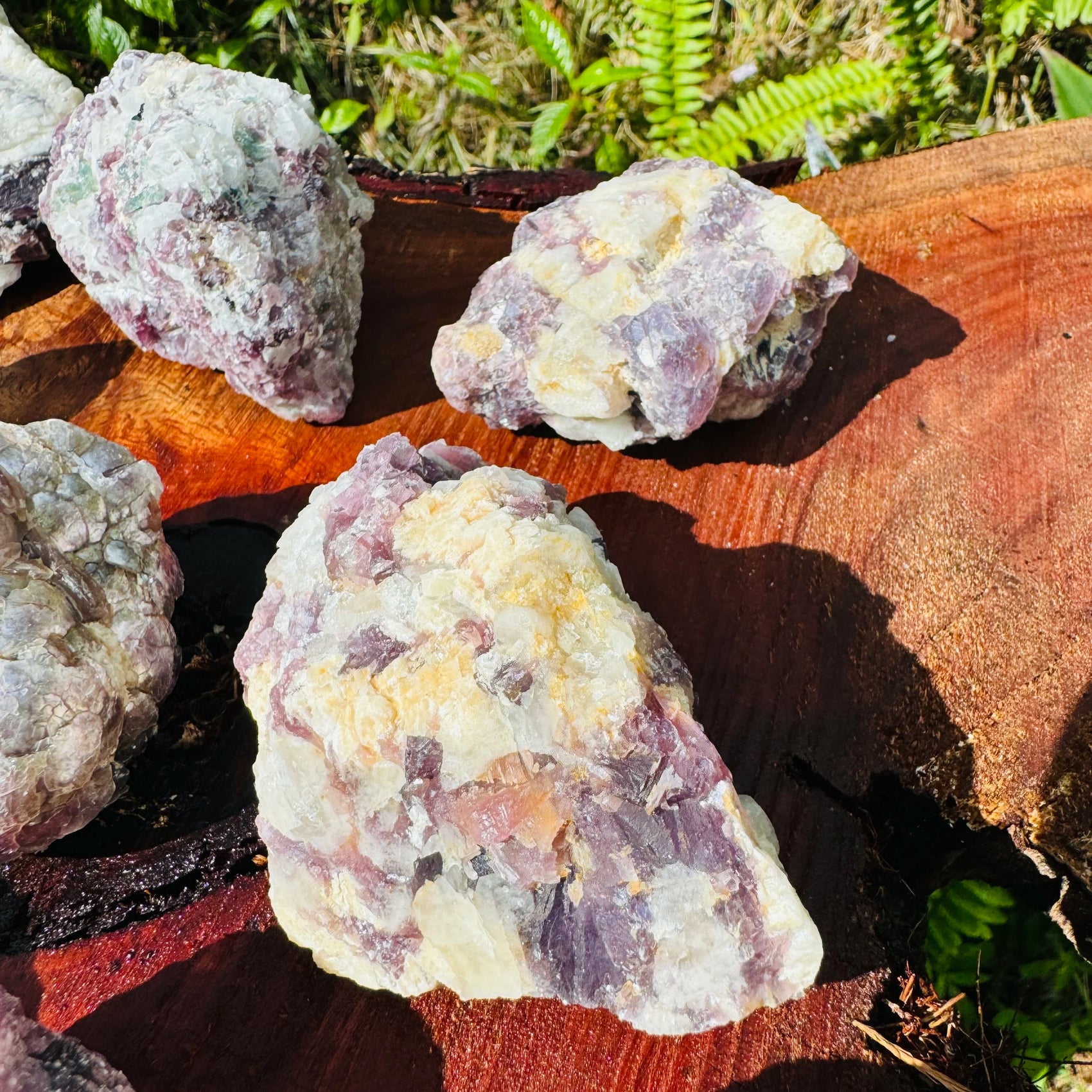 Overhead angle of purple Lepidolite specimen, hand-selected from Minas Gerais, Brazil.