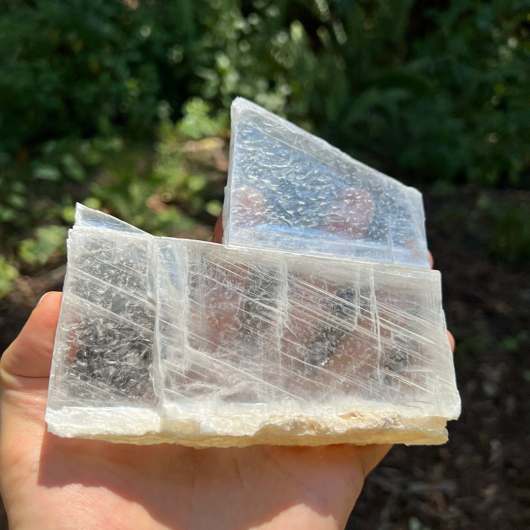 Detail shot of Grade AAA Selenite slab under natural light