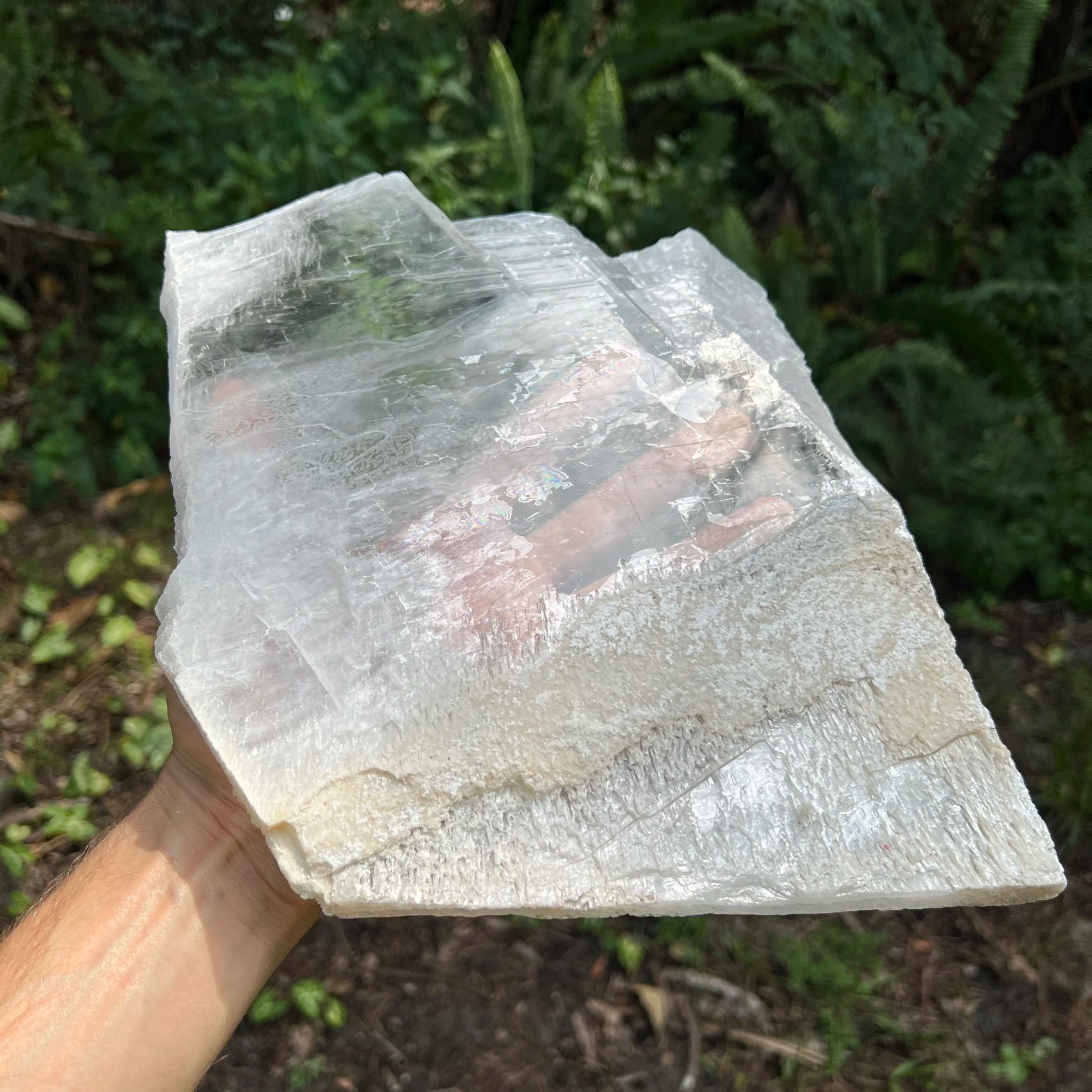 Detail shot of Grade AAA Selenite slab under natural light