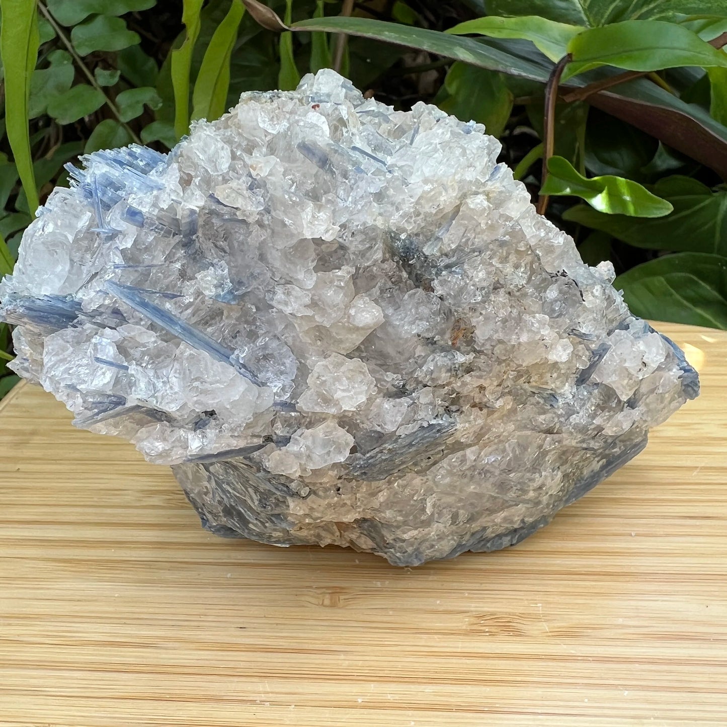 Profile shot of Blue Kyanite specimen, showing tight grain, often kept for Confidence and Meditation.